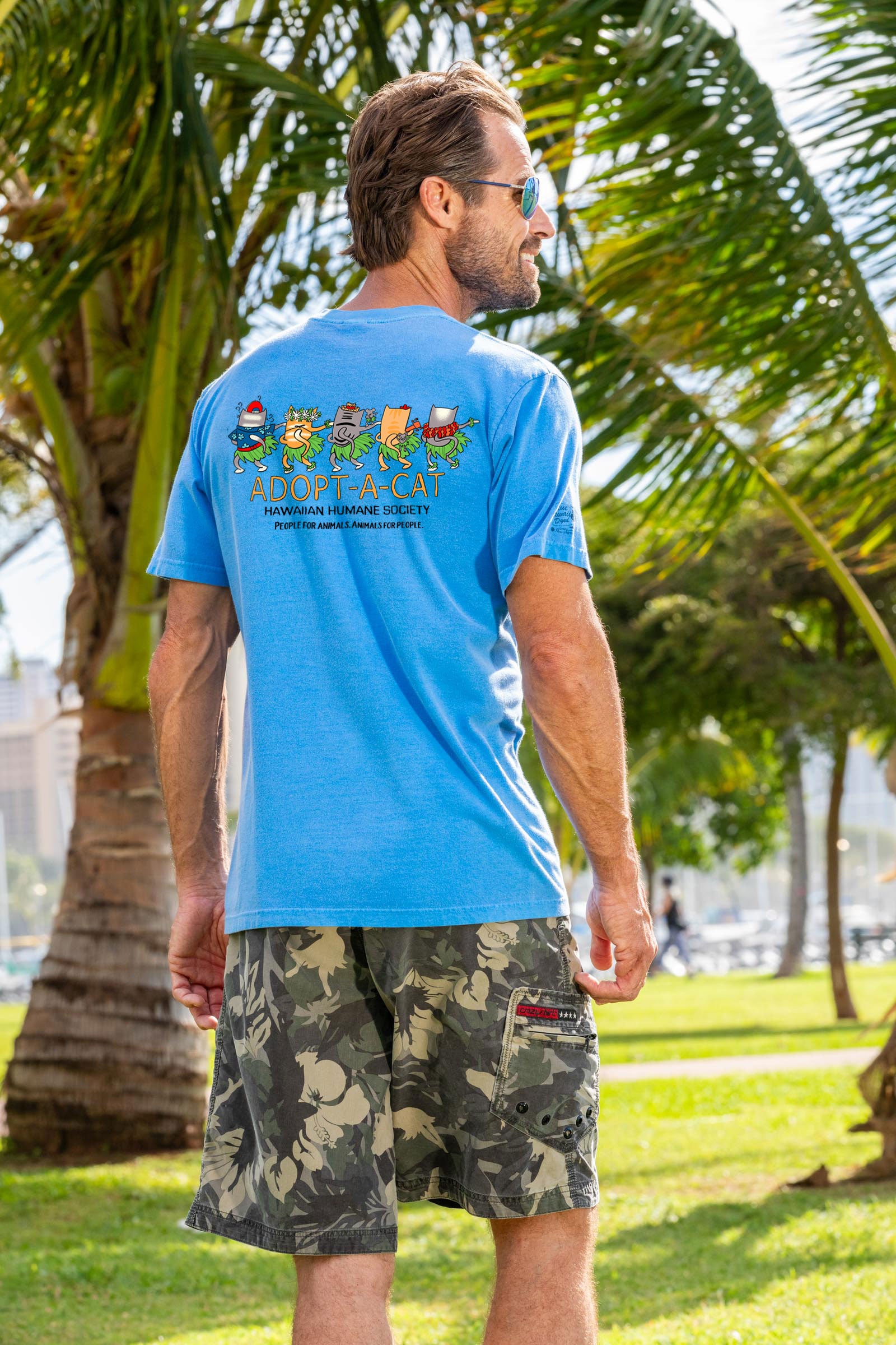 Hawaiian Humane Society Meow Halau - Blue Hawaii Dyed Short Sleeve Crewneck T-Shirt 3 Hawaiian Humane Society Meow Halau - Blue Hawaii Dyed Short Sleeve Crewneck T-Shirt