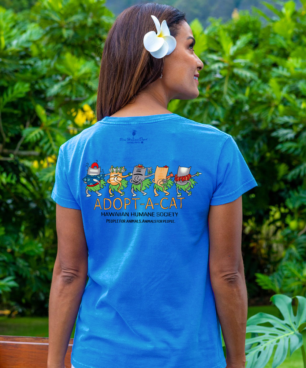Hawaiian Humane Society Meow Halau - Blue Hawaii Dyed Short Sleeve Crewneck T-Shirt 3 Hawaiian Humane Society Meow Halau - Blue Hawaii Dyed Short Sleeve Crewneck T-Shirt