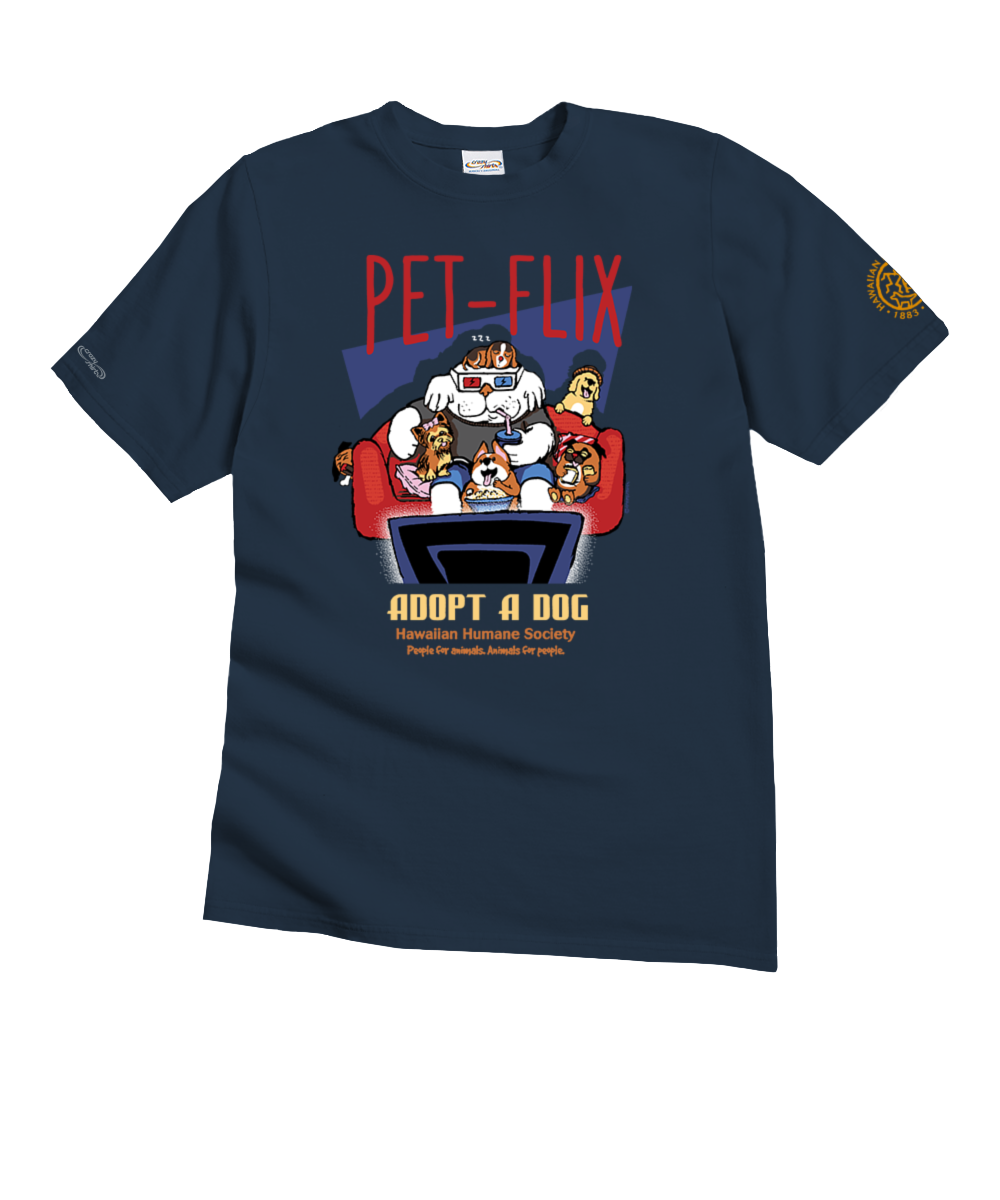 Hawaiian Humane Society Petflix - Navy Short Sleeve Crewneck T-Shirt