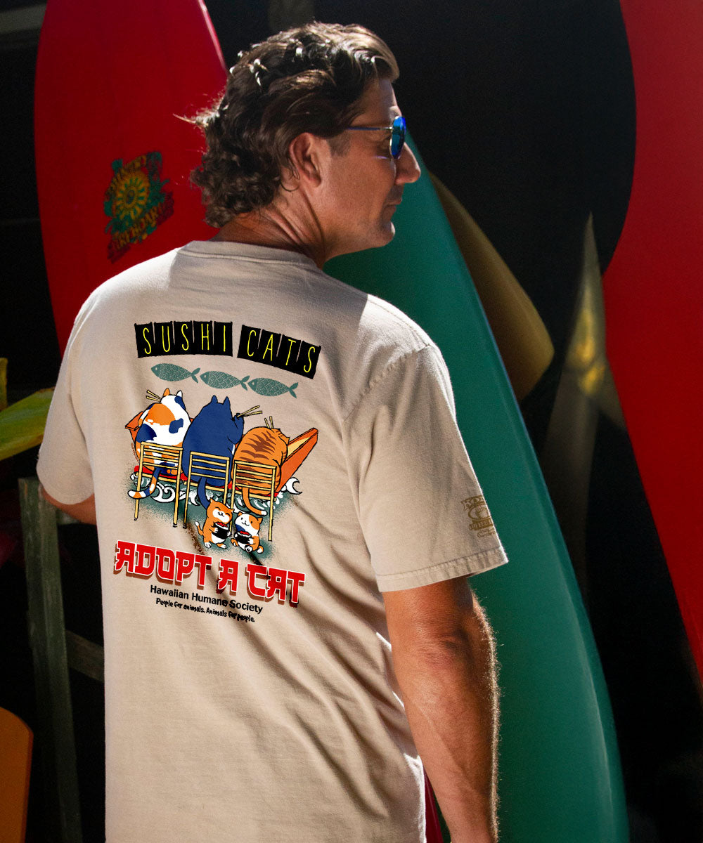 Hawaiian Humane Society Sushi Cats - Kona Coffee Dyed Short Sleeve Crewneck T-Shirt 3 Hawaiian Humane Society Sushi Cats - Kona Coffee Dyed Short Sleeve Crewneck T-Shirt