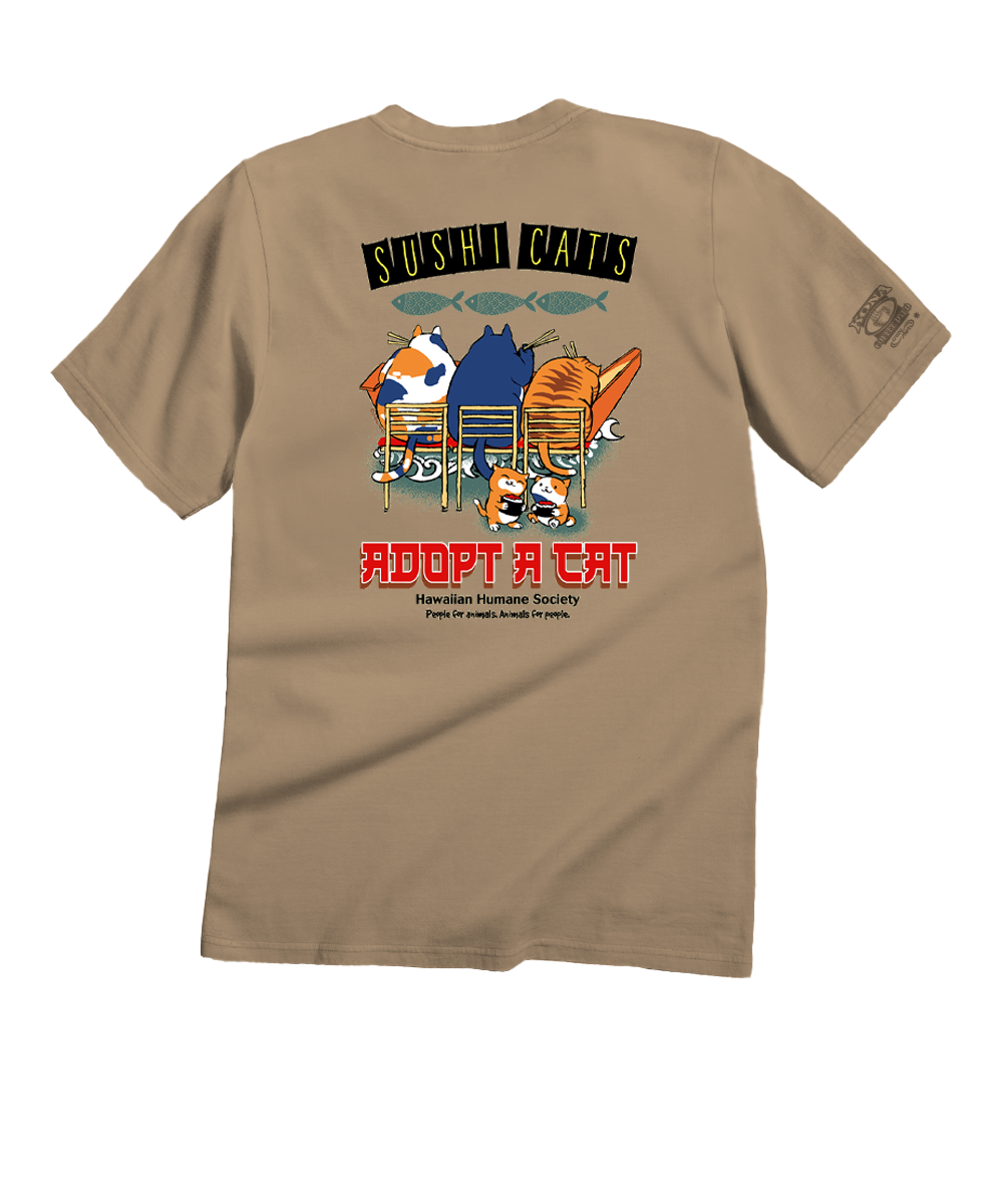 Hawaiian Humane Society Sushi Cats - Kona Coffee Dyed Short Sleeve Crewneck T-Shirt 4 Hawaiian Humane Society Sushi Cats - Kona Coffee Dyed Short Sleeve Crewneck T-Shirt
