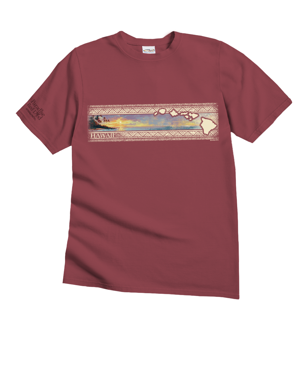 Hawaiian Island Band - Paradise Red Dyed Short Sleeve Crewneck T-Shirt 1 Hawaiian Island Band - Paradise Red Dyed Short Sleeve Crewneck T-Shirt
