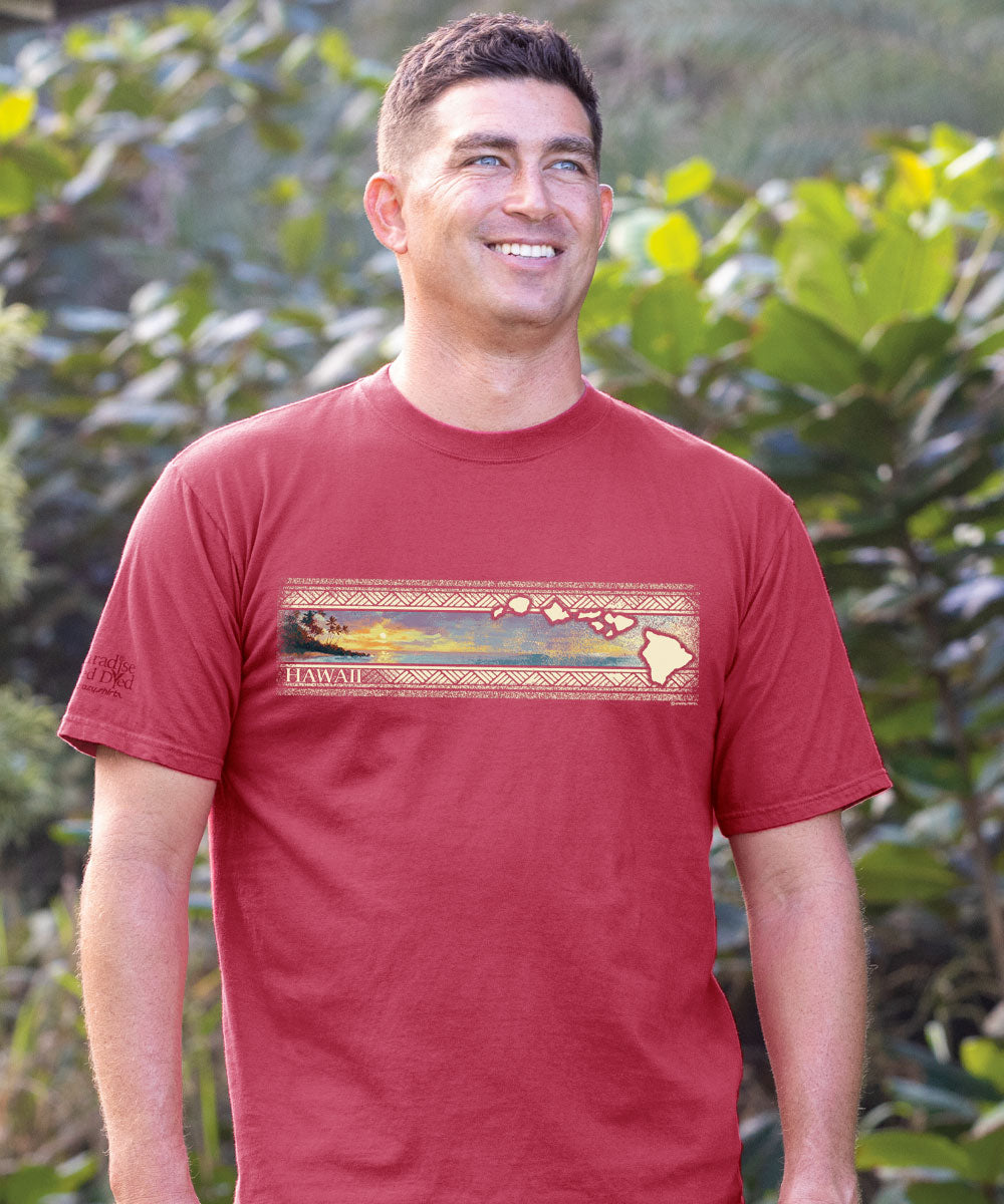 Hawaiian Island Band - Paradise Red Dyed Short Sleeve Crewneck T-Shirt 2 Hawaiian Island Band - Paradise Red Dyed Short Sleeve Crewneck T-Shirt