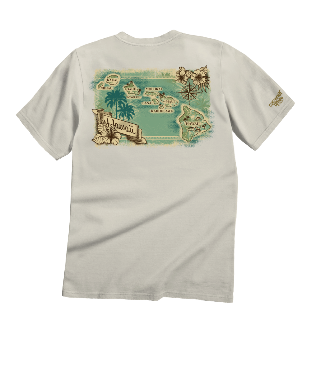 Hawaiian Islands Map - Coconut Dyed Short Sleeve Crewneck T-Shirt 1 Hawaiian Islands Map - Coconut Dyed Short Sleeve Crewneck T-Shirt