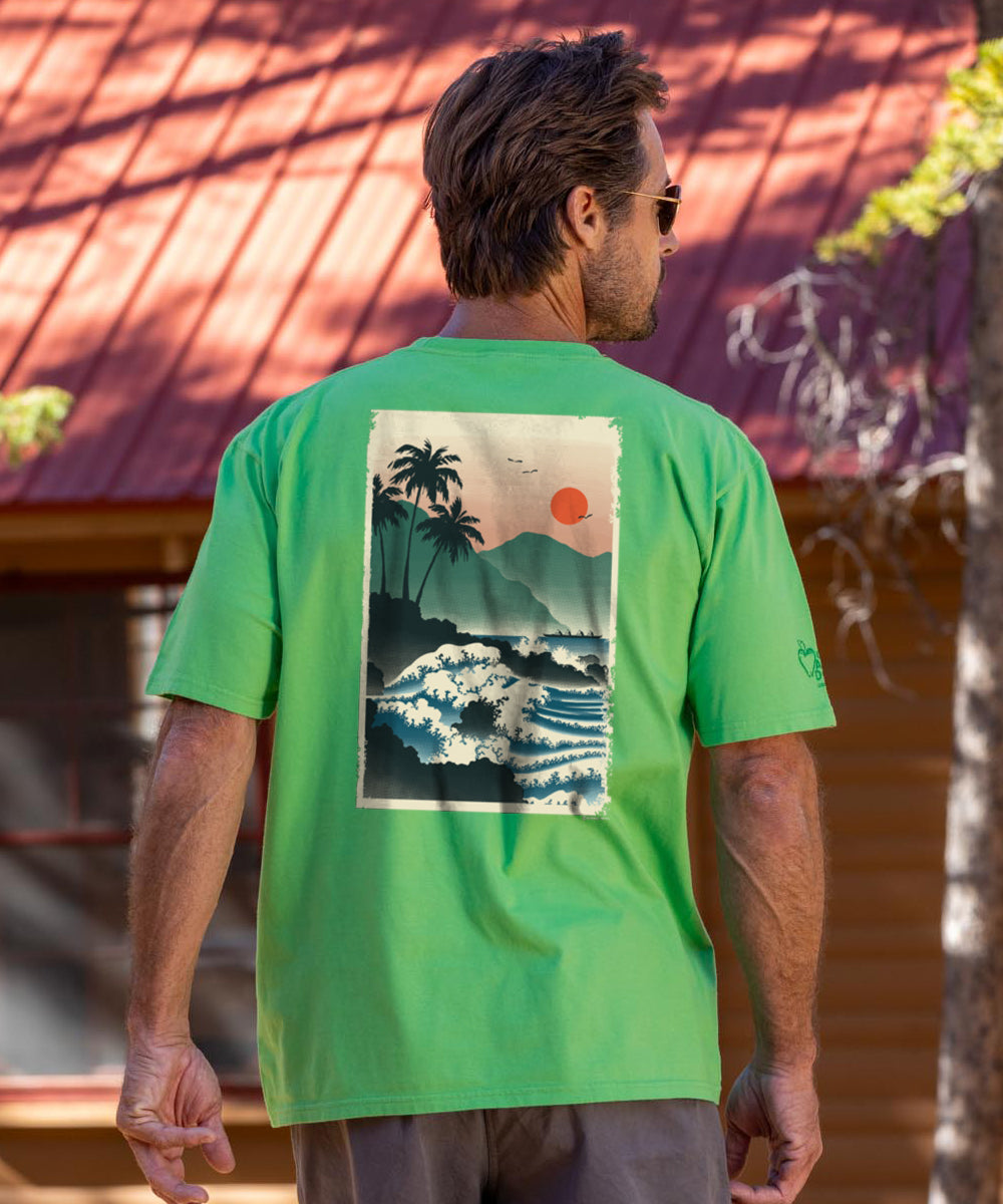 Hawaiian Ukiyo Scenic - Green Apple Dyed Short Sleeve Crewneck T-Shirt 2 Hawaiian Ukiyo Scenic - Green Apple Dyed Short Sleeve Crewneck T-Shirt