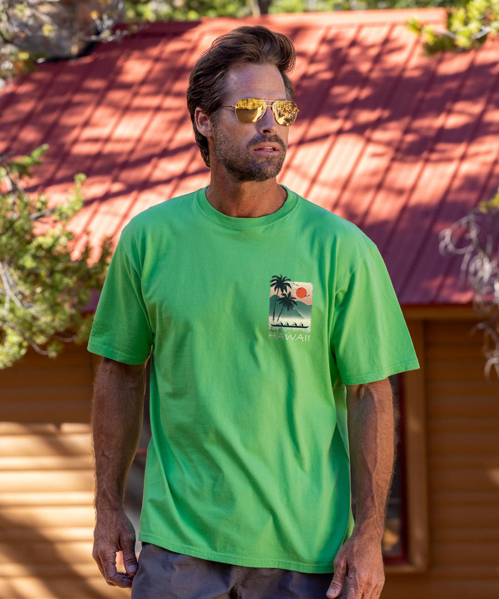Hawaiian Ukiyo Scenic - Green Apple Dyed Short Sleeve Crewneck T-Shirt 3 Hawaiian Ukiyo Scenic - Green Apple Dyed Short Sleeve Crewneck T-Shirt