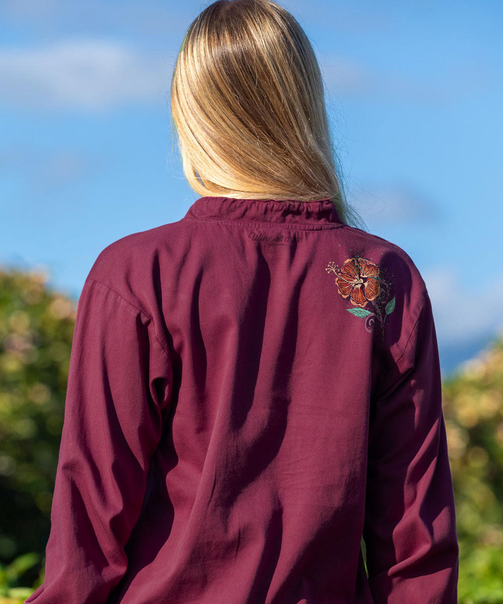 Hibiscus Floral Cascade - Wine Dyed Long Sleeve Lightweight Pullover 3 Hibiscus Floral Cascade - Wine Dyed Long Sleeve Lightweight Pullover