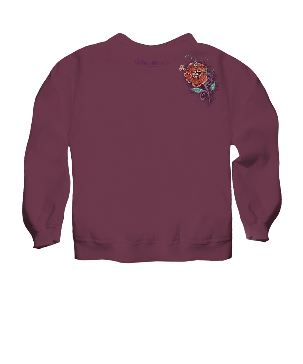 Hibiscus Floral Cascade - Wine Dyed Long Sleeve Lightweight Pullover 4 Hibiscus Floral Cascade - Wine Dyed Long Sleeve Lightweight Pullover