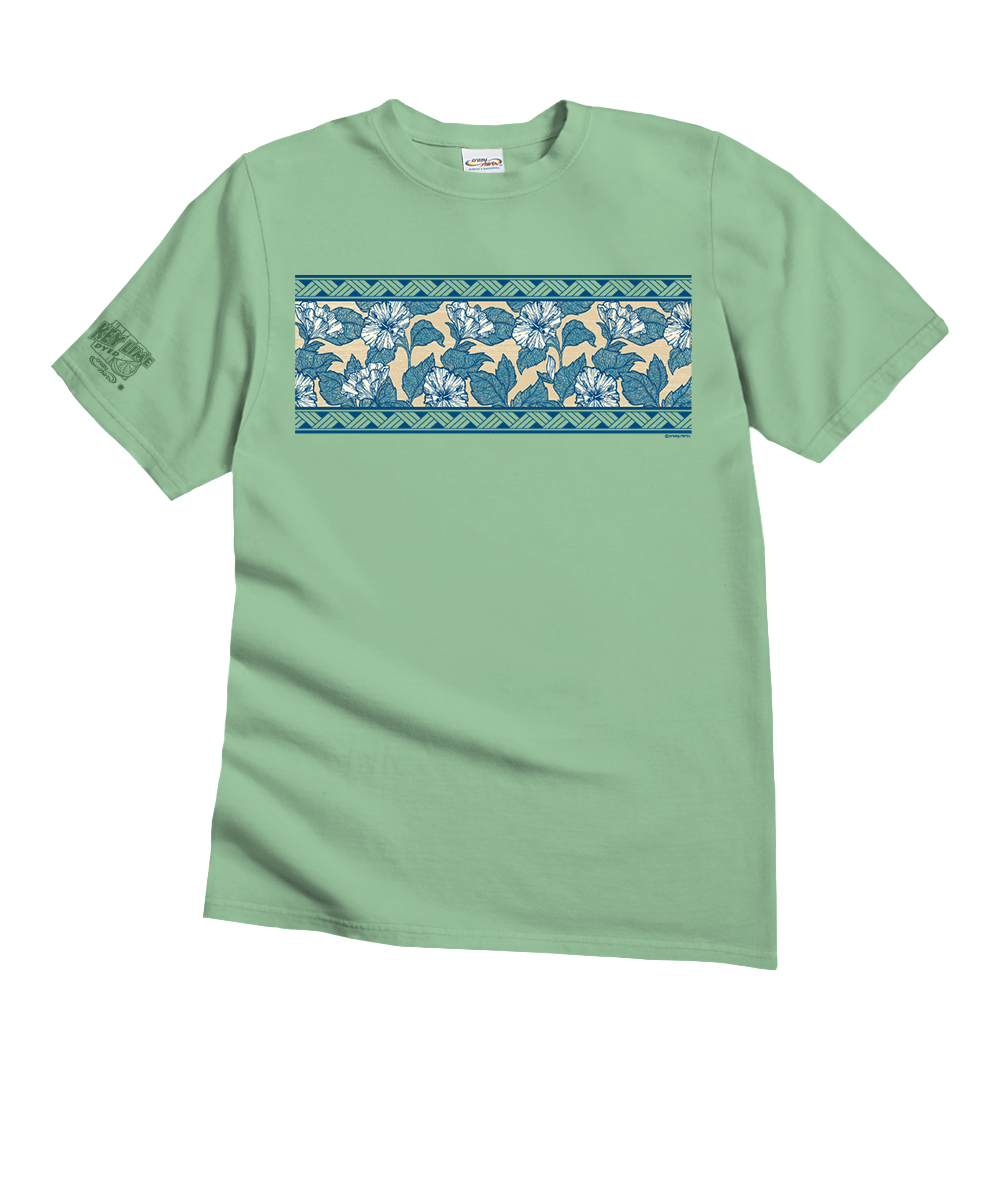 Hibiscus Woodcut Band - Key Lime Dyed Short Sleeve Crewneck T-Shirt