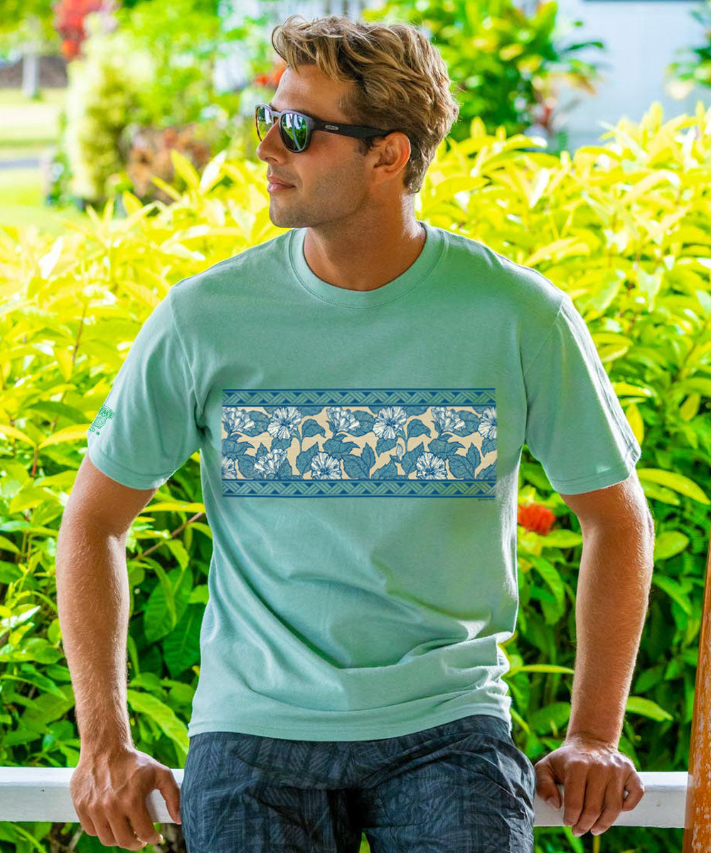 Hibiscus Woodcut Band - Key Lime Dyed Short Sleeve Crewneck T-Shirt 2 Hibiscus Woodcut Band - Key Lime Dyed Short Sleeve Crewneck T-Shirt