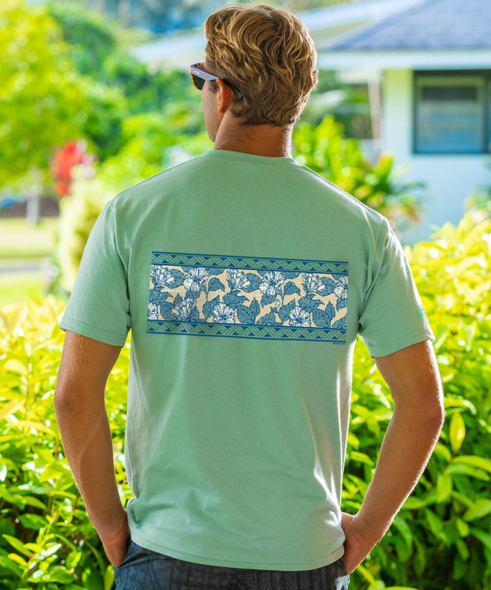Hibiscus Woodcut Band - Key Lime Dyed Short Sleeve Crewneck T-Shirt 3 Hibiscus Woodcut Band - Key Lime Dyed Short Sleeve Crewneck T-Shirt