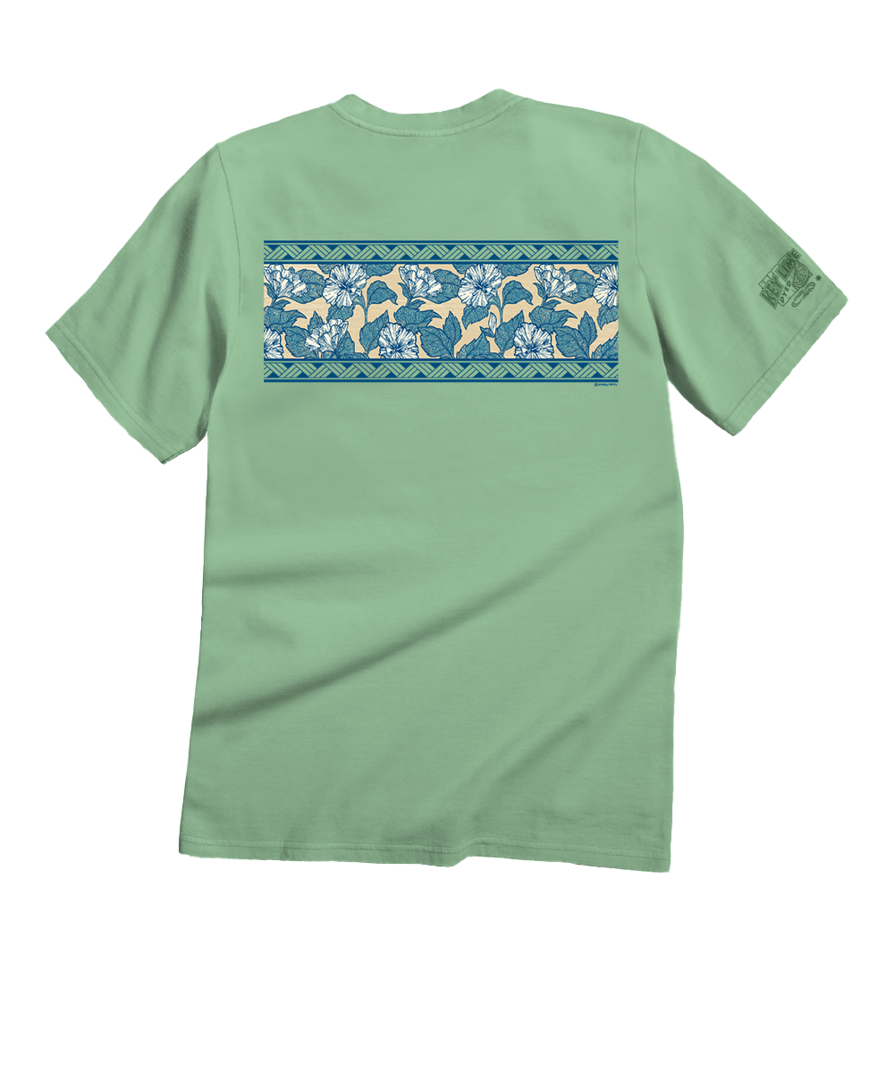 Hibiscus Woodcut Band - Key Lime Dyed Short Sleeve Crewneck T-Shirt 4 Hibiscus Woodcut Band - Key Lime Dyed Short Sleeve Crewneck T-Shirt