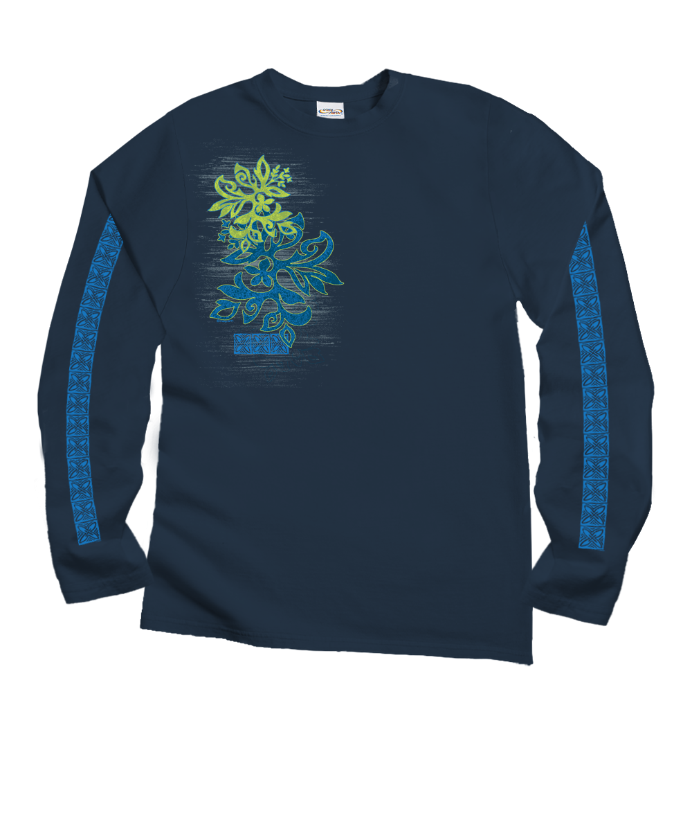Hinatea Cascade - Navy Long Sleeve Crewneck T-Shirt