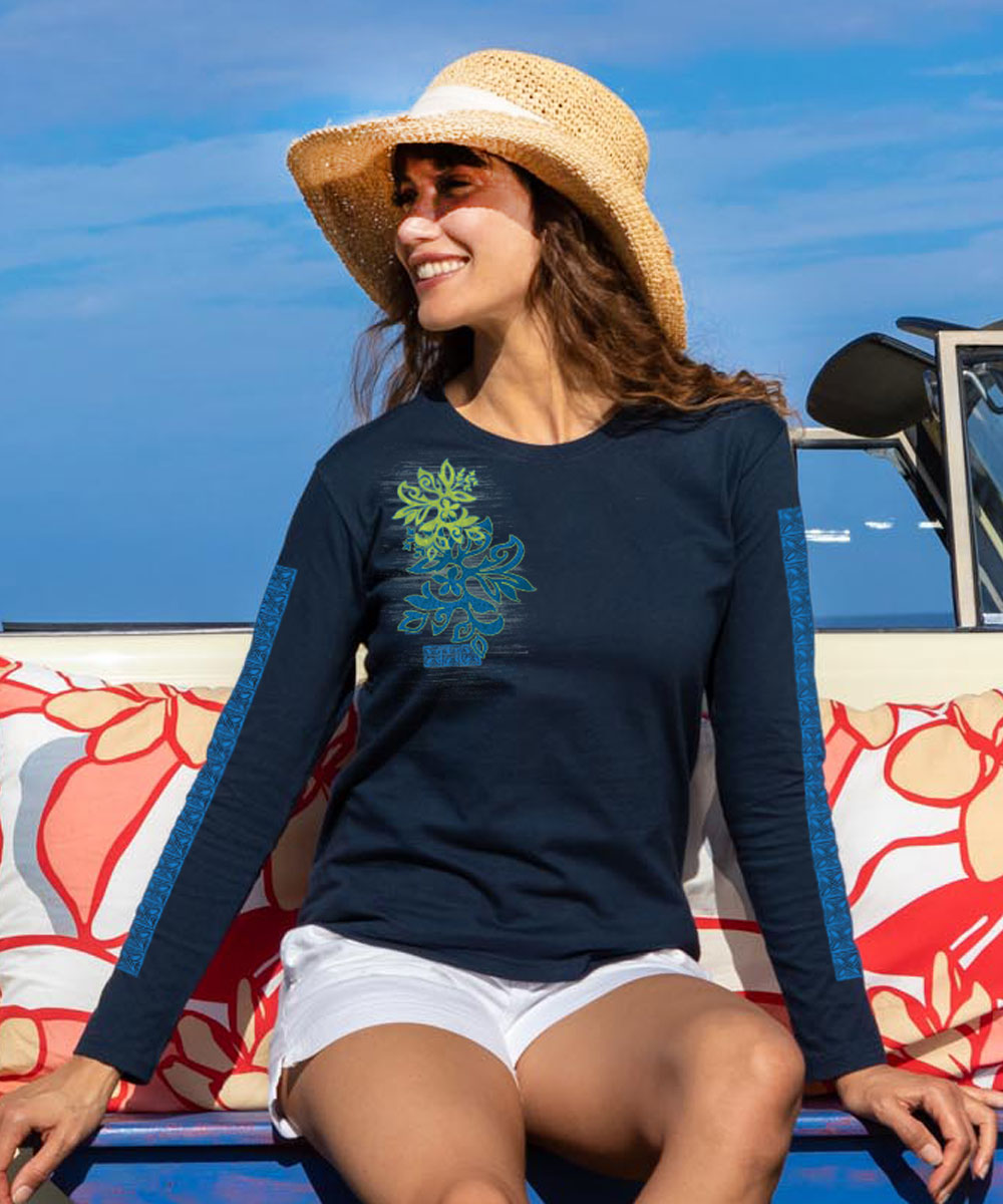 Hinatea Cascade - Navy Long Sleeve Crewneck T-Shirt 2 Hinatea Cascade - Navy Long Sleeve Crewneck T-Shirt
