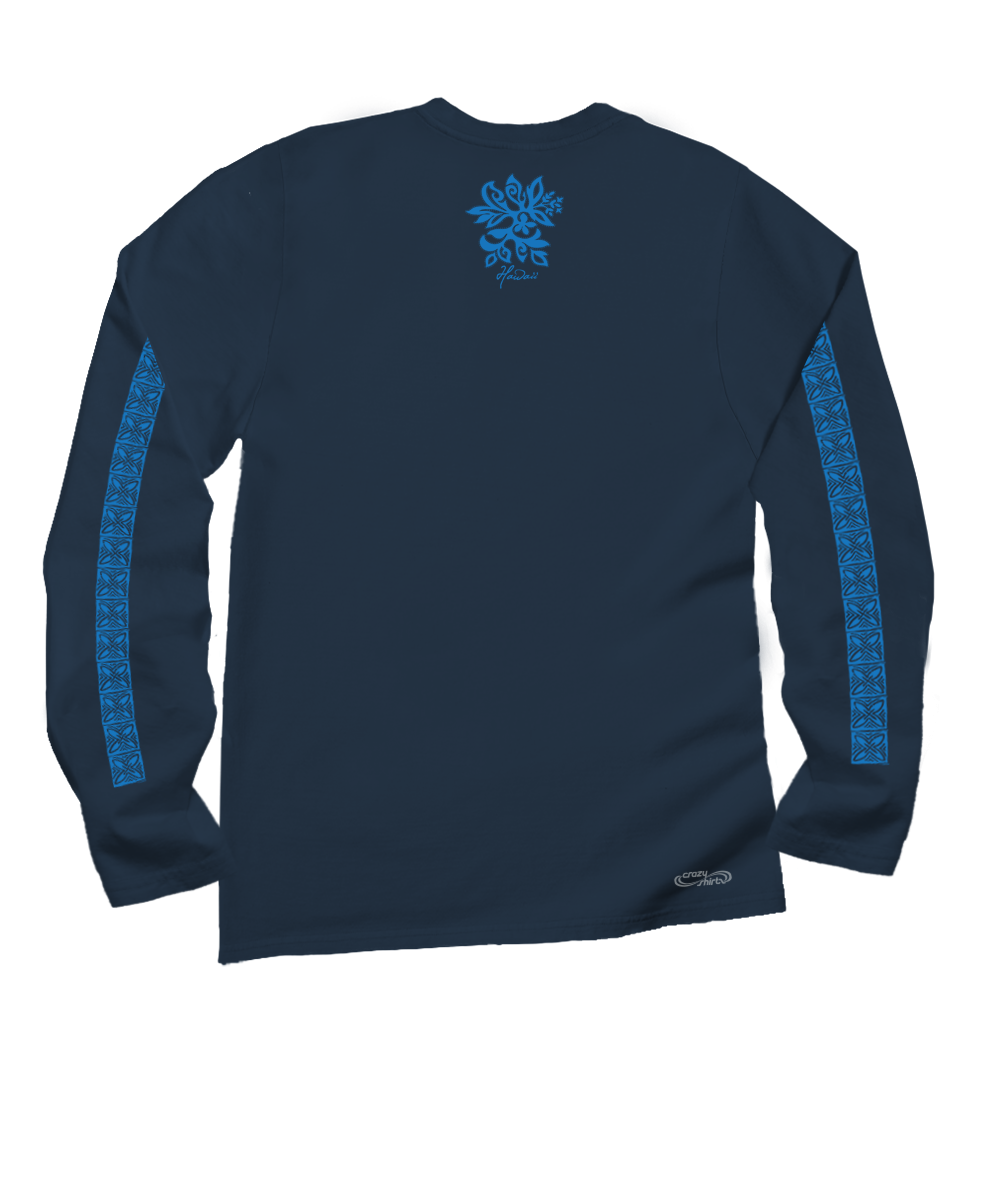 Hinatea Cascade - Navy Long Sleeve Crewneck T-Shirt 4 Hinatea Cascade - Navy Long Sleeve Crewneck T-Shirt