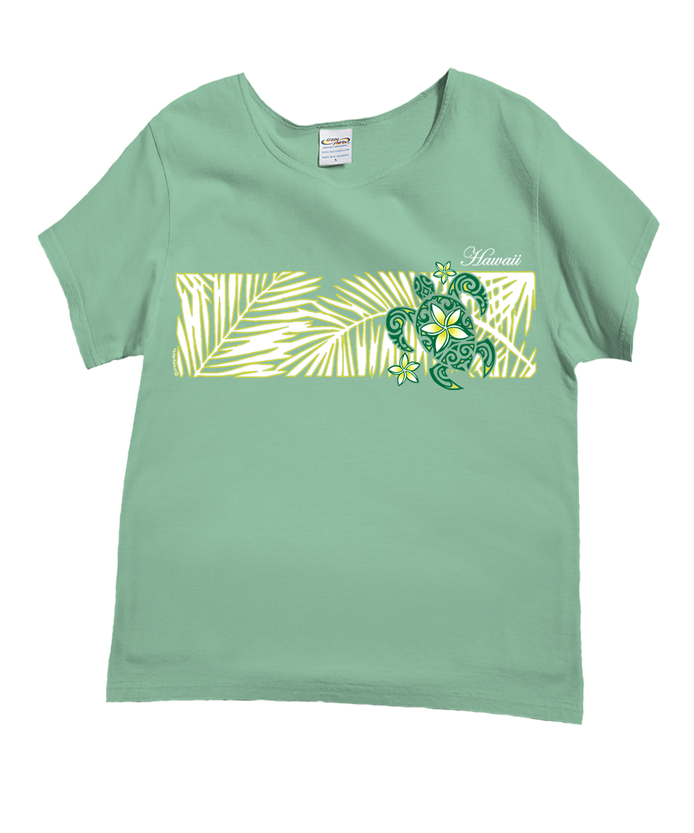 Honu Bliss - Key Lime Dyed Short Sleeve Scoop Neck T-Shirt