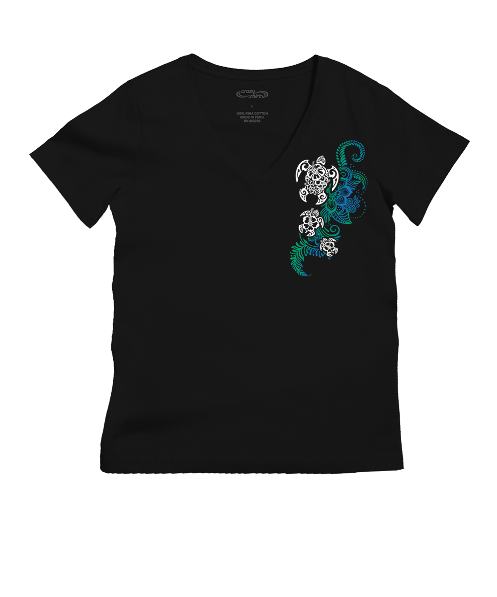 Honu Current - Jet Black Short Sleeve Pima V-Neck T-Shirt