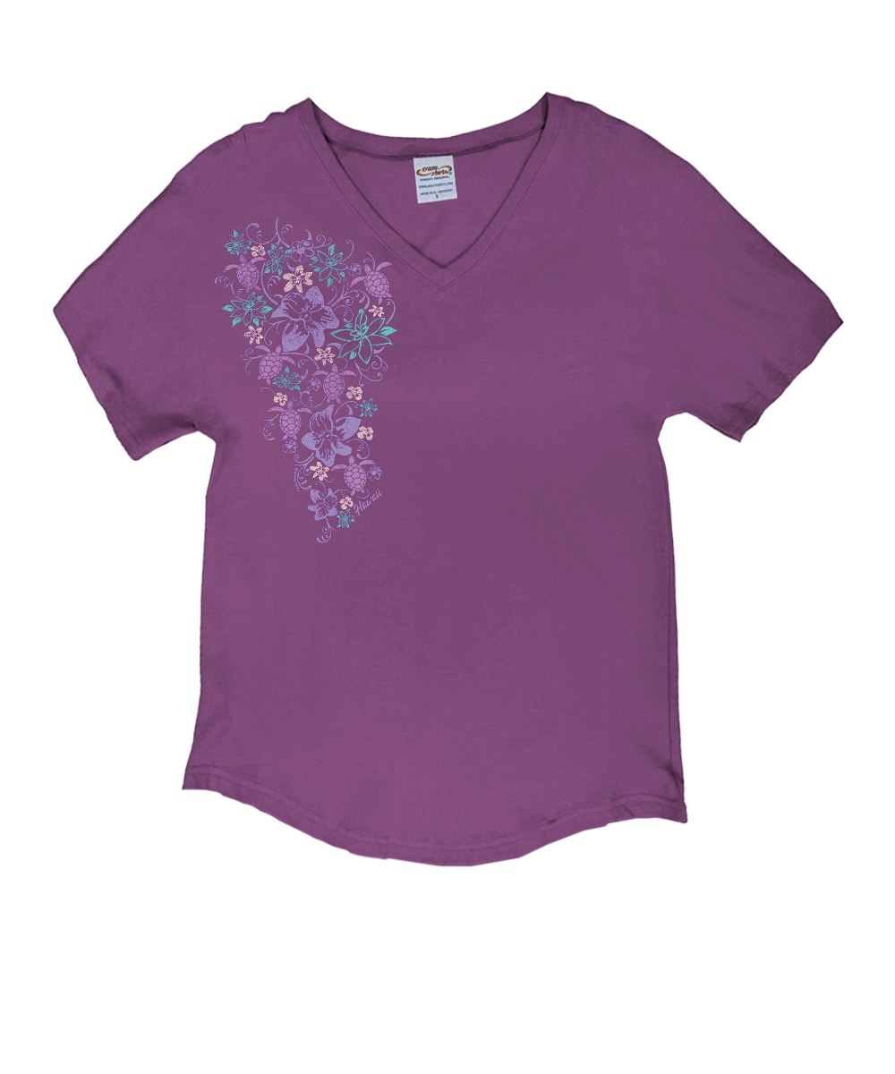 Honu Floral Sketch - Violet Short Sleeve Dolman V-Neck Tee 1 Honu Floral Sketch - Violet Short Sleeve Dolman V-Neck Tee
