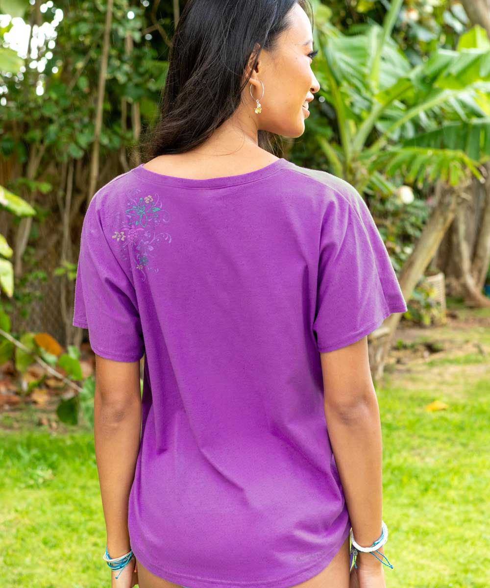 Honu Floral Sketch - Violet Short Sleeve Dolman V-Neck Tee 3 Honu Floral Sketch - Violet Short Sleeve Dolman V-Neck Tee