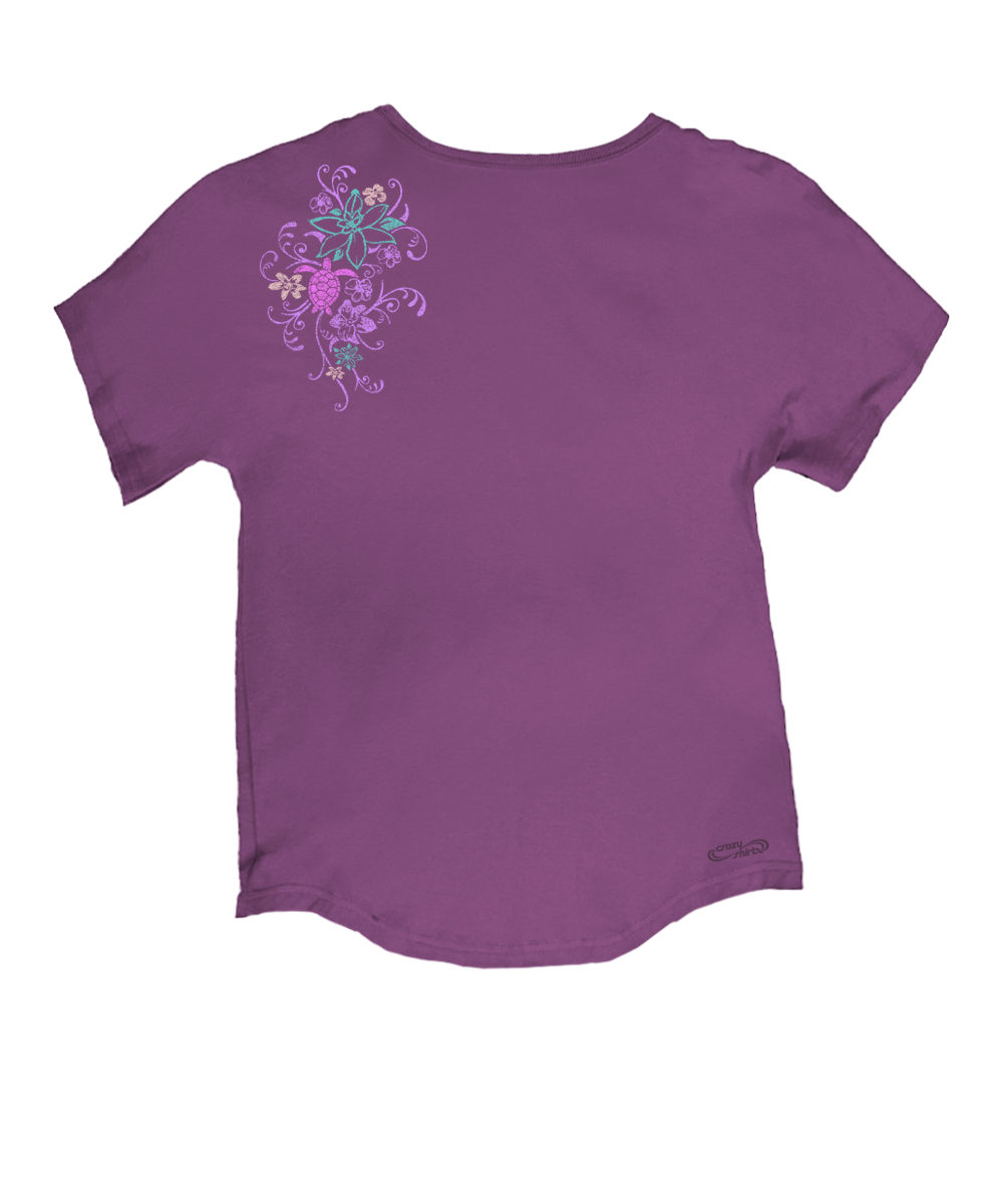 Honu Floral Sketch - Violet Short Sleeve Dolman V-Neck Tee 4 Honu Floral Sketch - Violet Short Sleeve Dolman V-Neck Tee