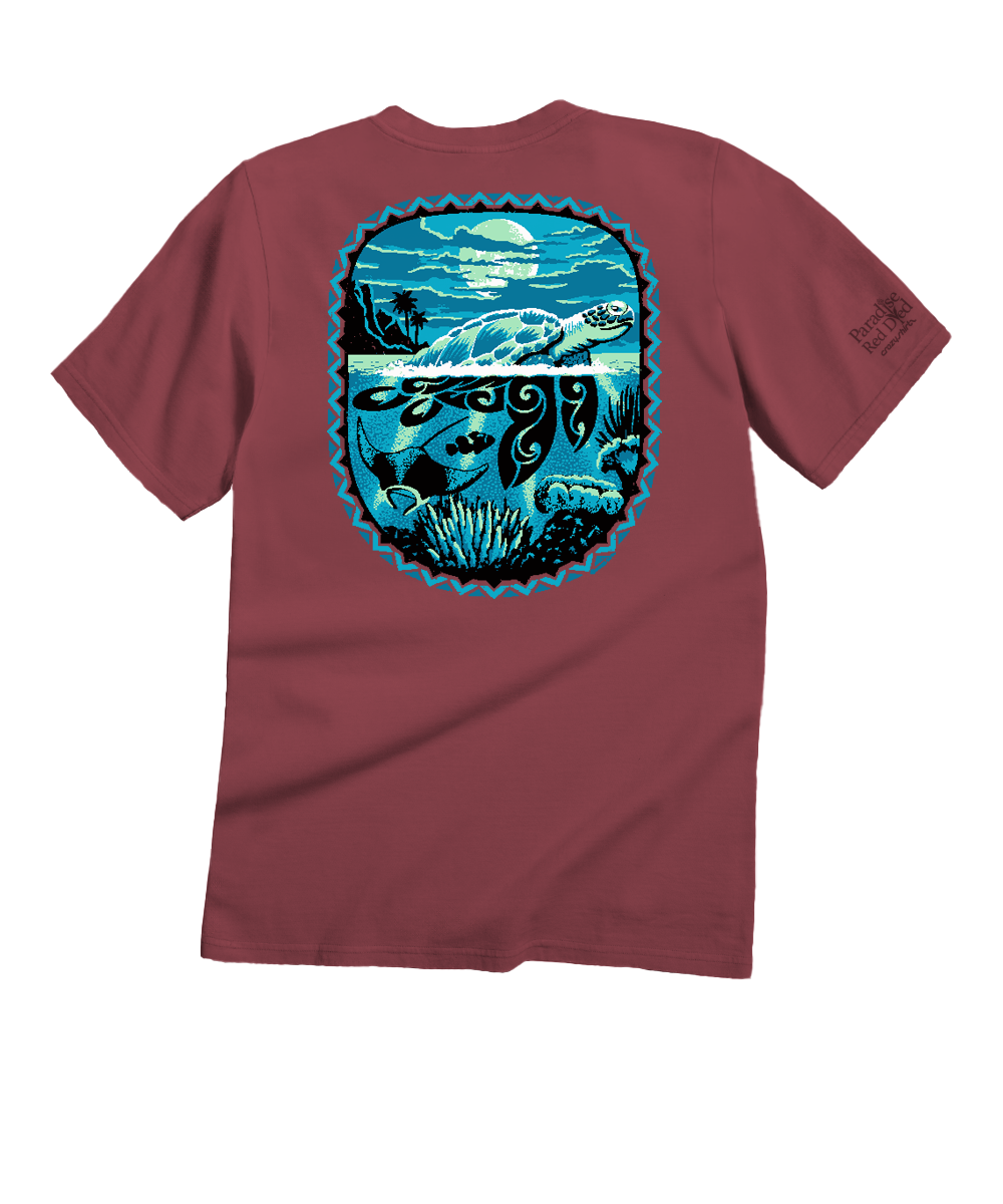 Honu Moon - Paradise Red Dyed Short Sleeve Crewneck T-Shirt