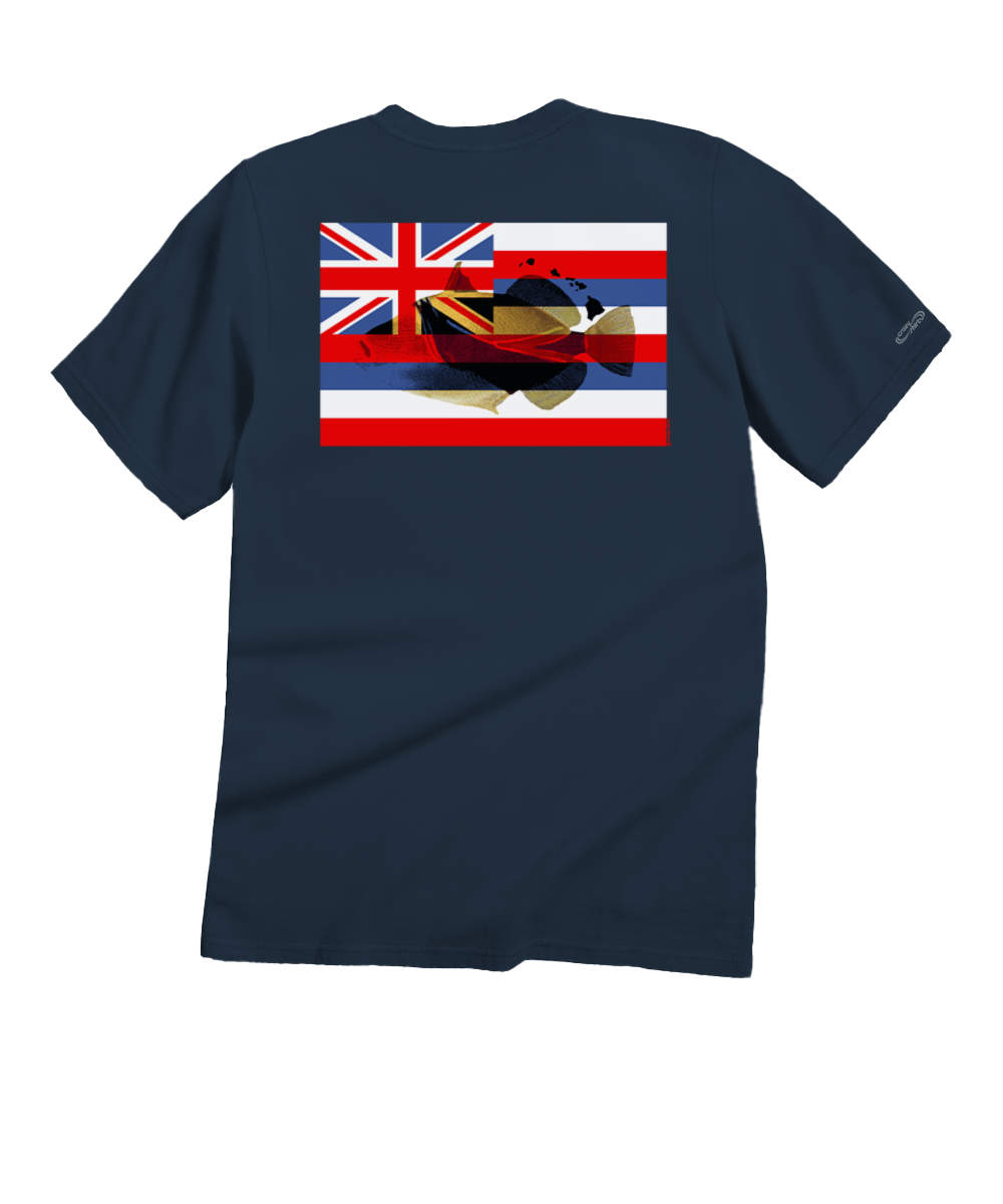 Humu Hawaii Flag - Navy Short Sleeve Crewneck T-Shirt