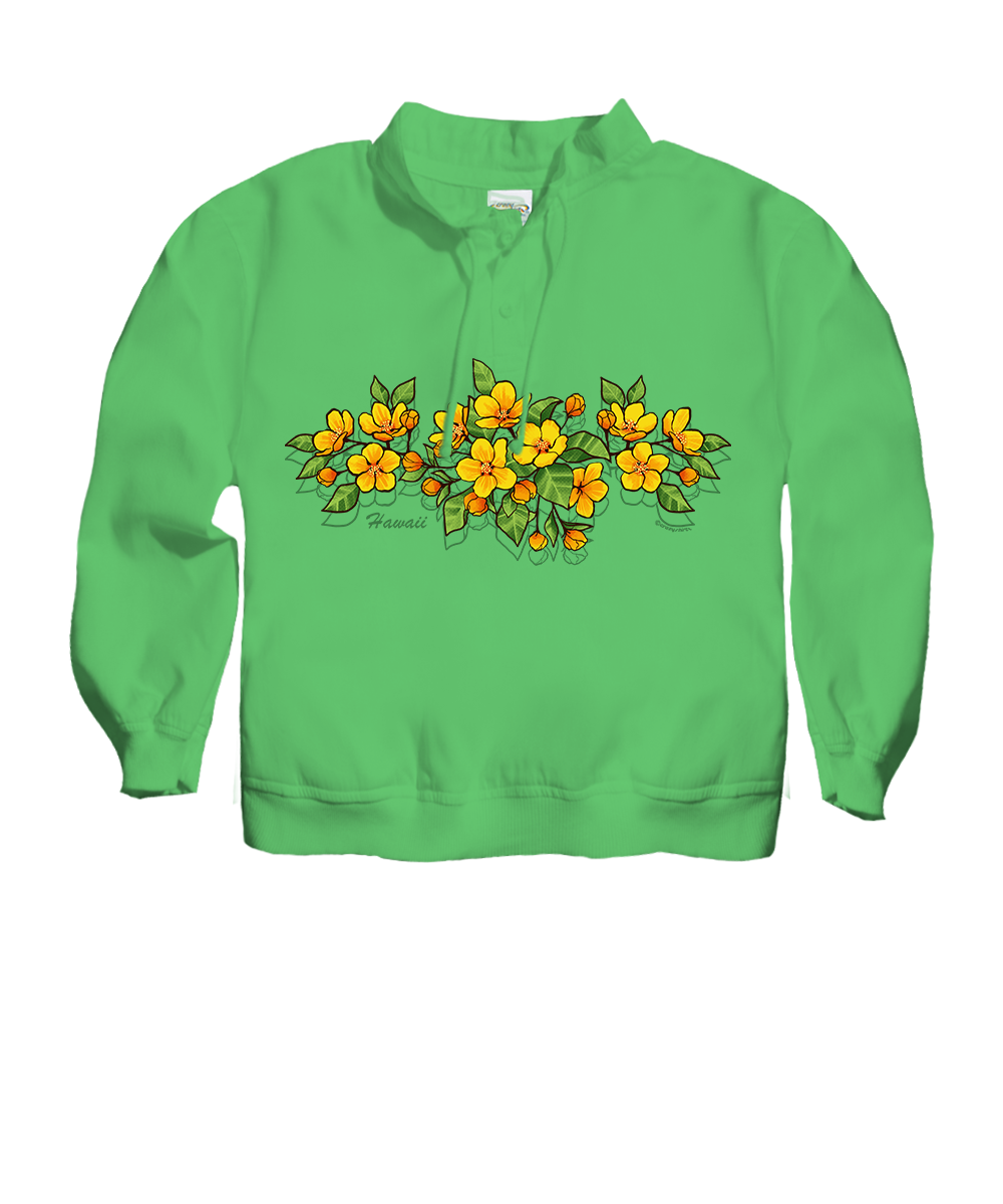 Ilima Blossoms - Green Apple Dyed Long Sleeve Lightweight Pullover