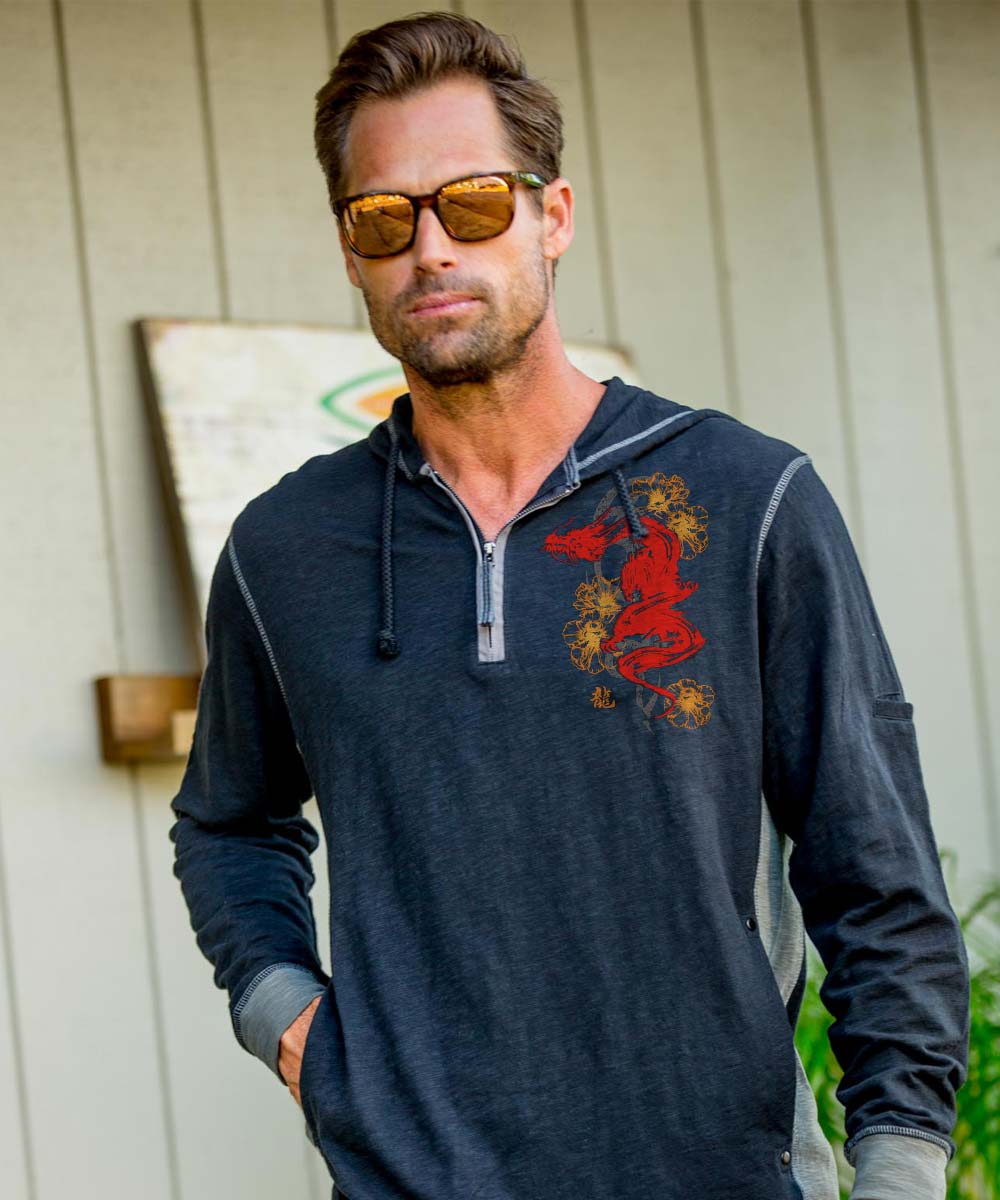 Ink Dragon - Black/Charcoal Long Sleeve Longboard Hooded Tee 2 Ink Dragon - Black/Charcoal Long Sleeve Longboard Hooded Tee