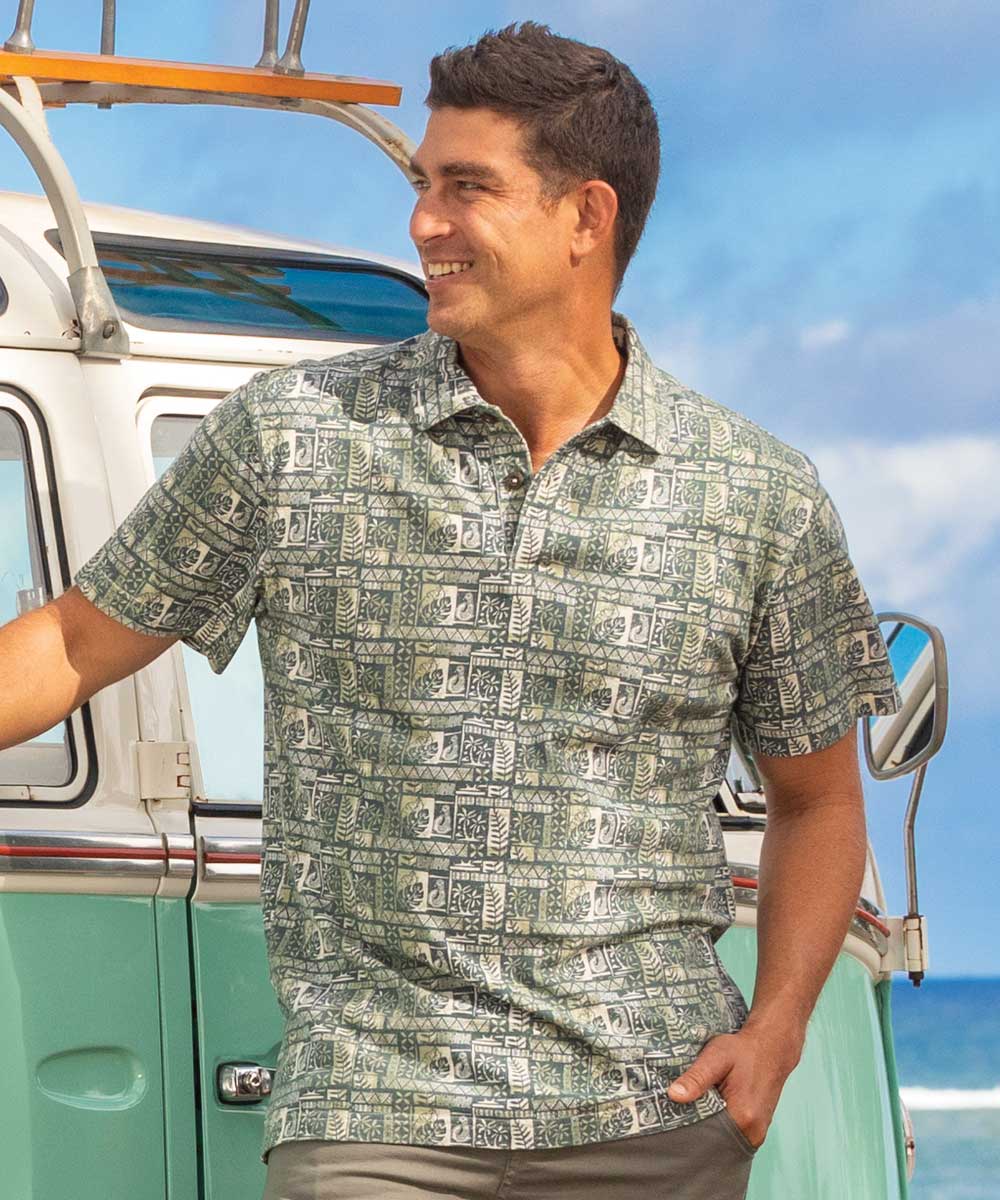 Island Movement - Hunter Green Short Sleeve Hawaiian Polo Shirt 1 Island Movement - Hunter Green Short Sleeve Hawaiian Polo Shirt