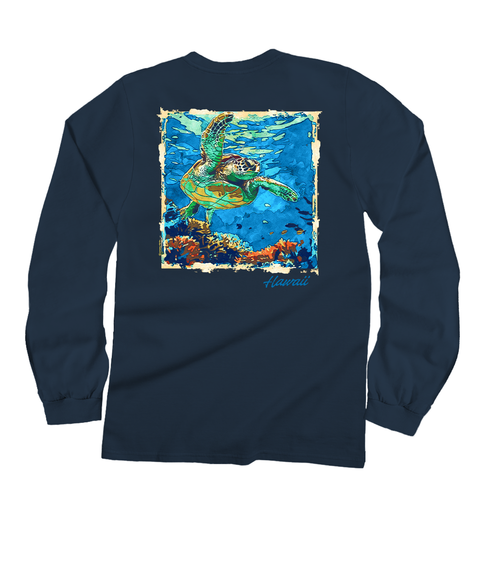 Island Reef Honu - Navy Long Sleeve Crewneck T-Shirt 1 Island Reef Honu - Navy Long Sleeve Crewneck T-Shirt