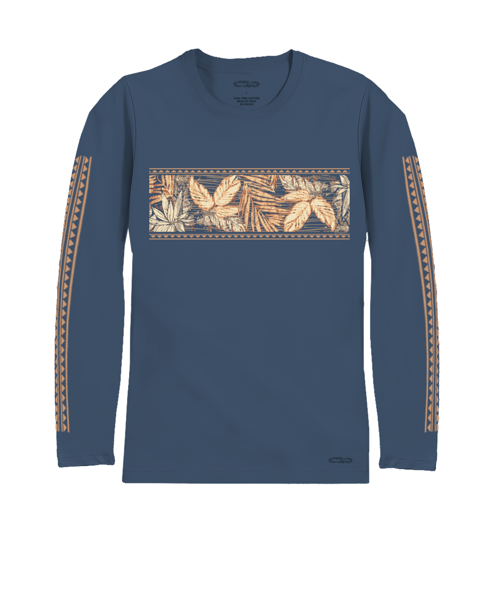 Island Tropical Band - Blue Steel Long Sleeve Pima T-Shirt