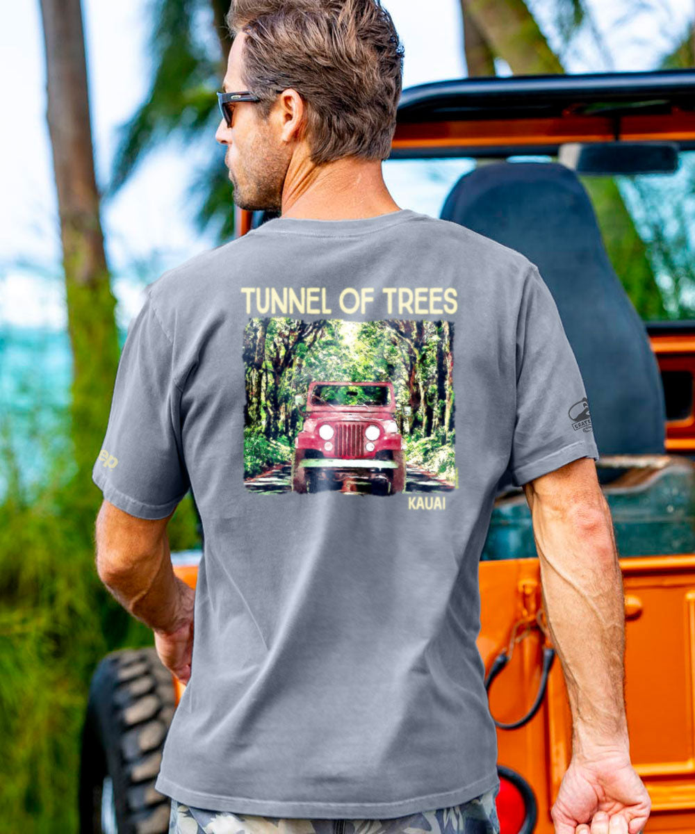 Jeep Tunnel Of Trees - Crater Dyed® Short Sleeve Crewneck T-Shirt 2 Jeep Tunnel Of Trees - Crater Dyed® Short Sleeve Crewneck T-Shirt