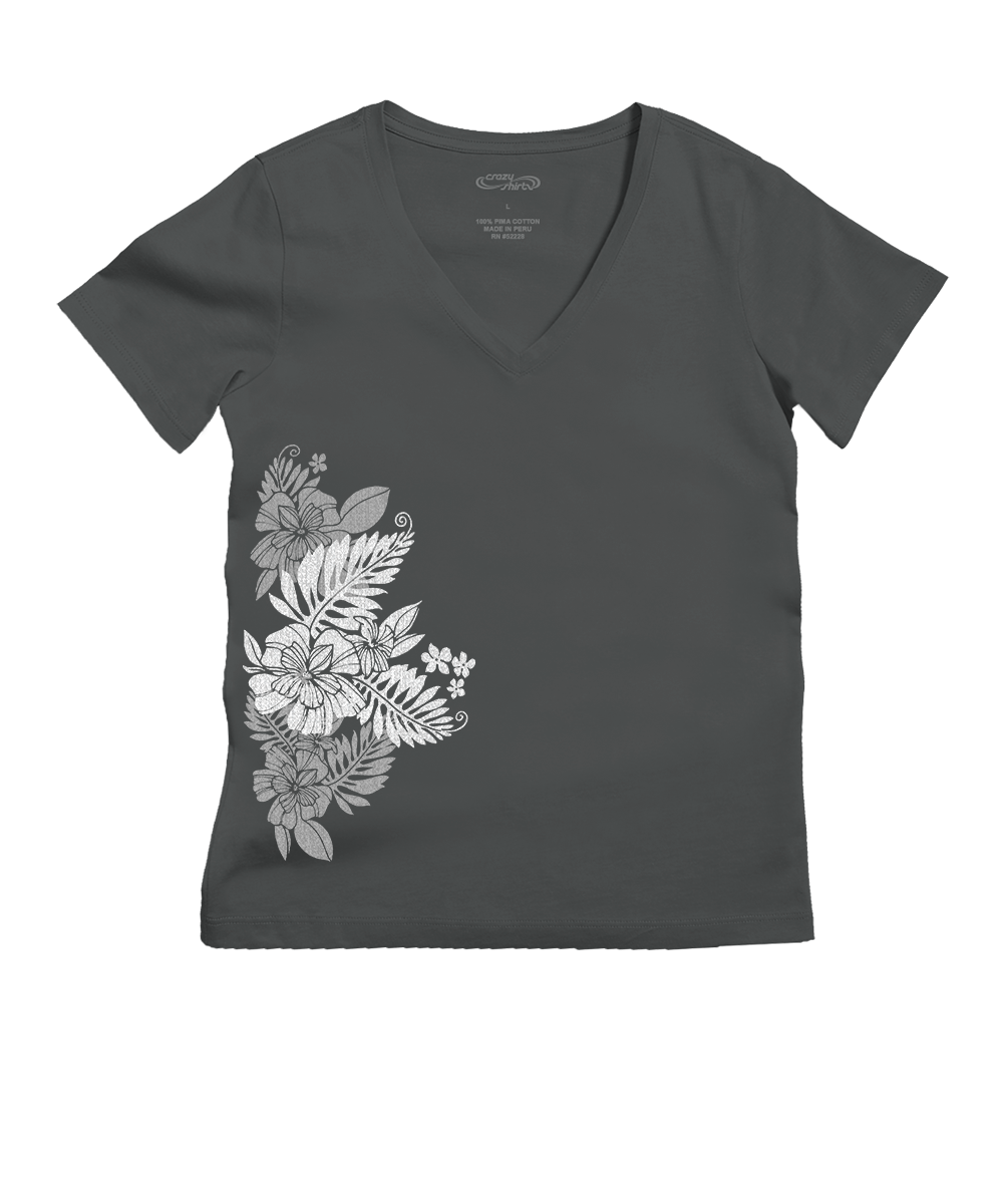 Kalei - Graphite Short Sleeve Pima V-Neck T-Shirt