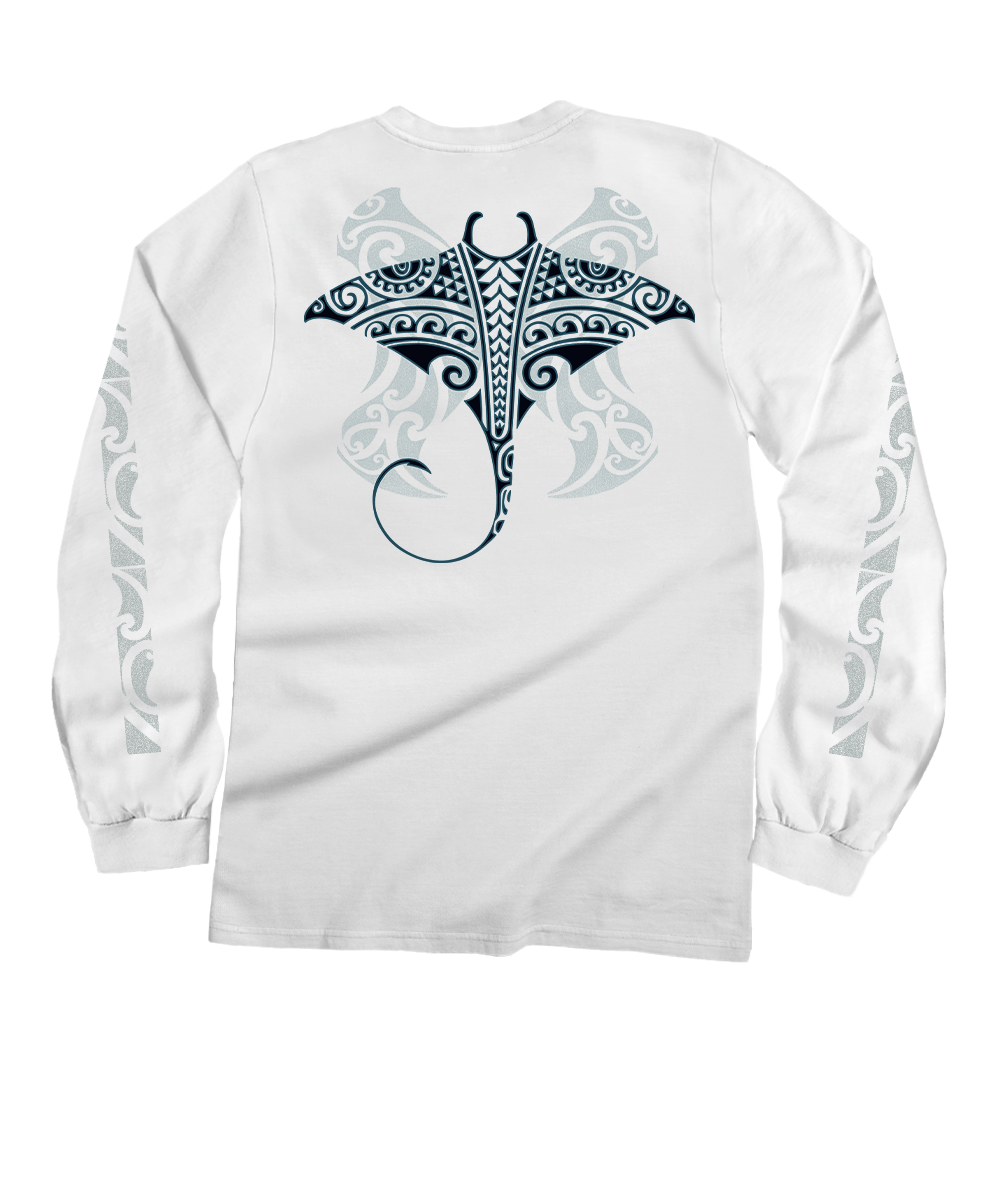 Kava Kava Ray - White Long Sleeve Crewneck T-Shirt 1 Kava Kava Ray - White Long Sleeve Crewneck T-Shirt