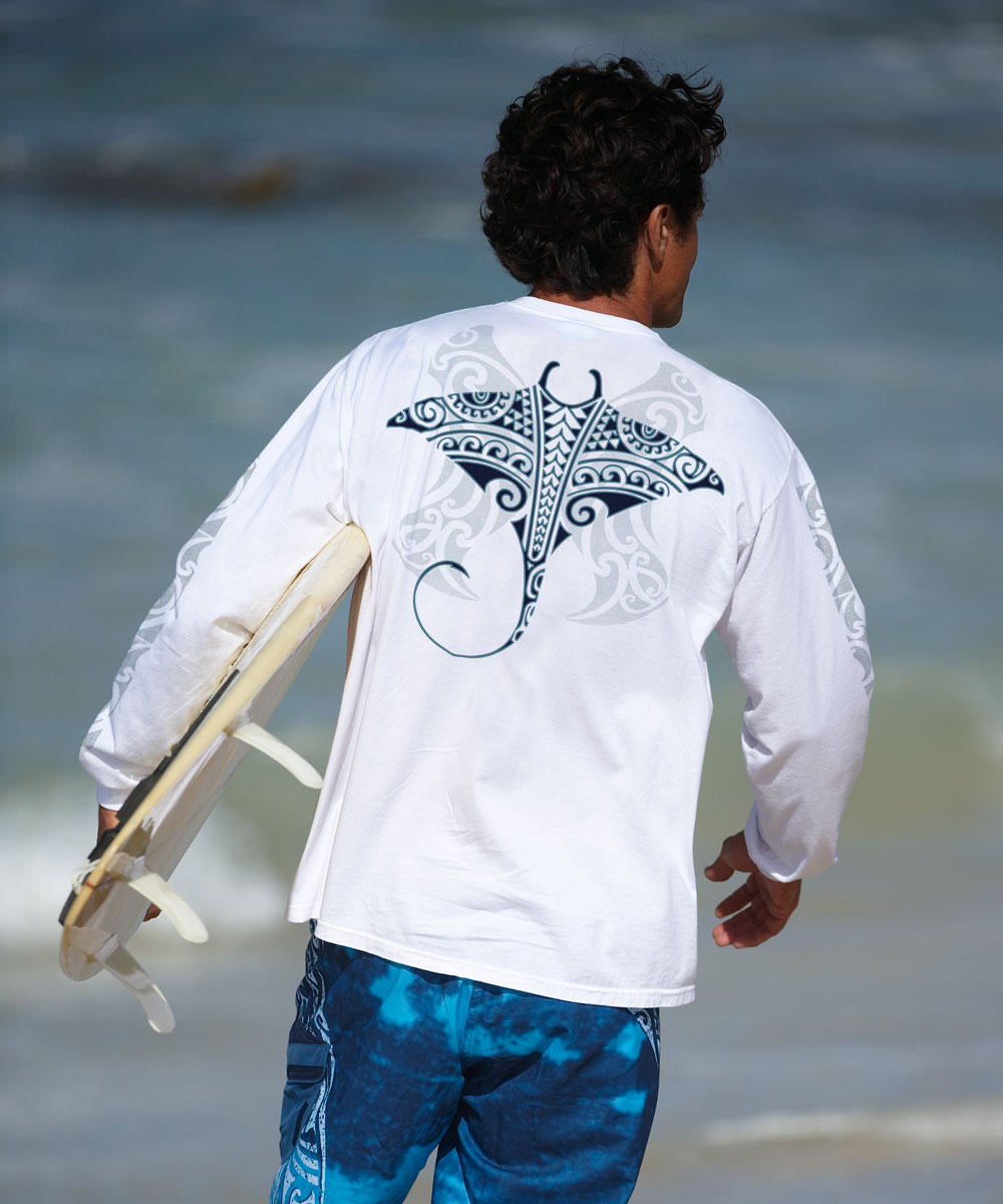 Kava Kava Ray - White Long Sleeve Crewneck T-Shirt 2 Kava Kava Ray - White Long Sleeve Crewneck T-Shirt