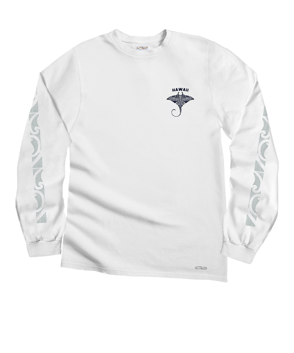 Kava Kava Ray - White Long Sleeve Crewneck T-Shirt 4 Kava Kava Ray - White Long Sleeve Crewneck T-Shirt