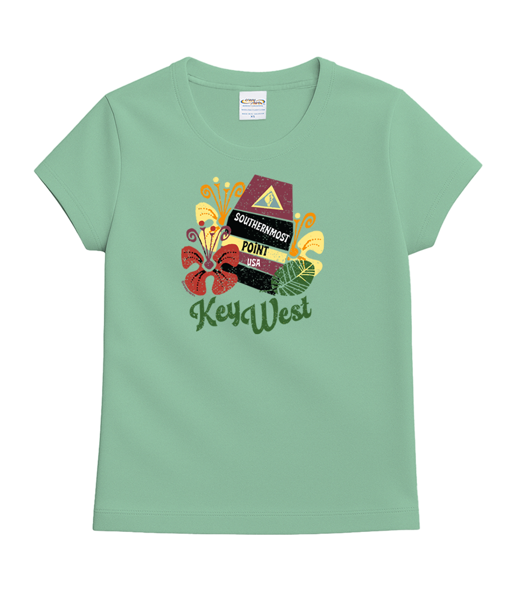 Key West Buoy Hibiscus - Key Lime Dyed Short Sleeve Crewneck T-Shirt 1 Key West Buoy Hibiscus - Key Lime Dyed Short Sleeve Crewneck T-Shirt