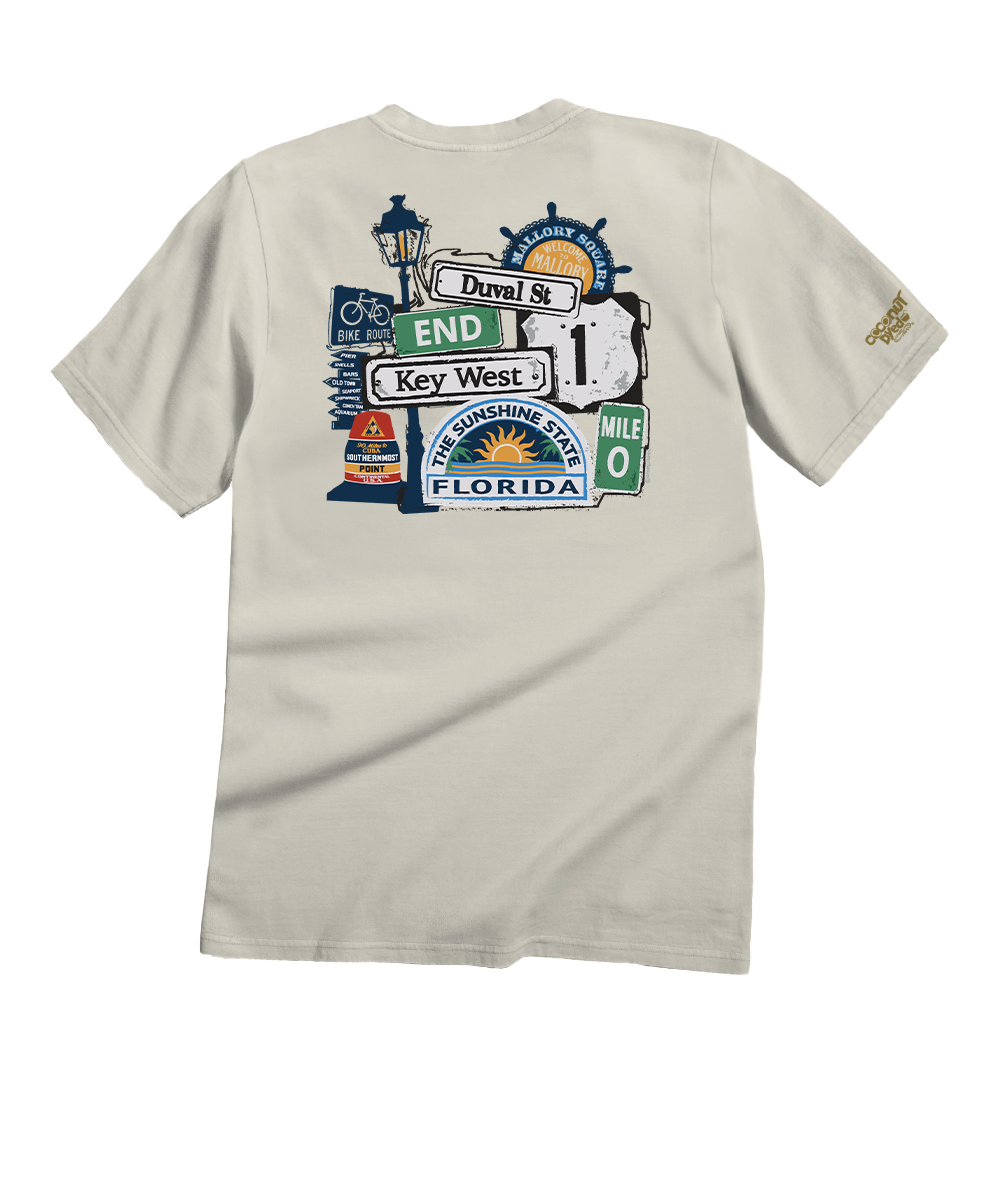 Key West Signs - Coconut Dyed Short Sleeve Crewneck T-Shirt 1 Key West Signs - Coconut Dyed Short Sleeve Crewneck T-Shirt