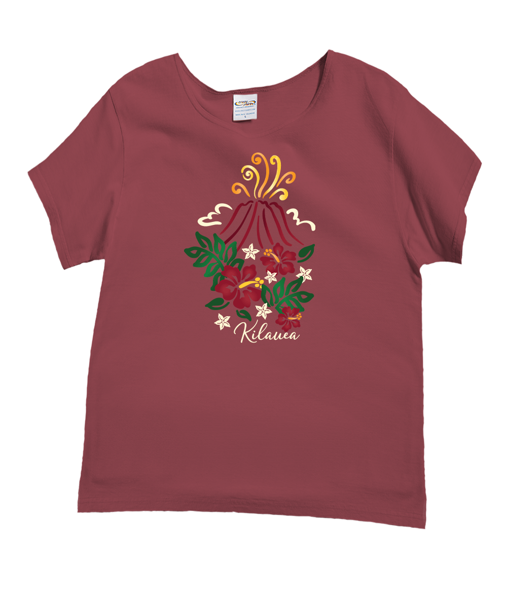 Kilauea Bloom - Paradise Red Dyed Short Sleeve Scoop Neck T-Shirt
