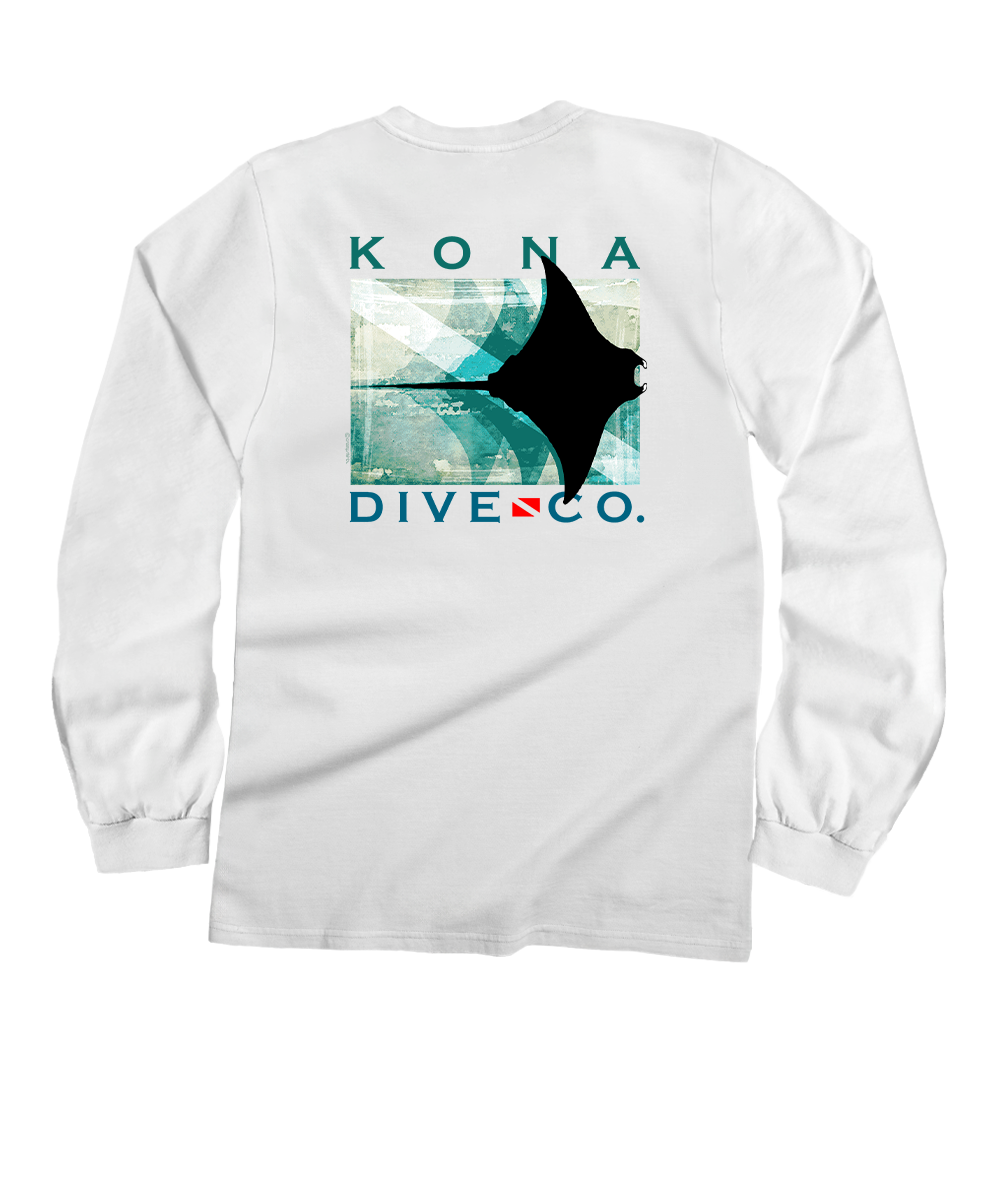 Kona Dive Company Blur - White Long Sleeve Crewneck T-Shirt