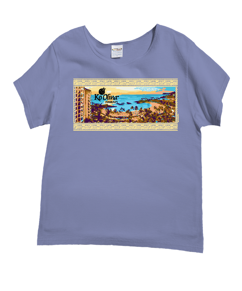 Koolina Beach Scenic - Lavender Dyed Short Sleeve Scoop Neck T-Shirt 1 Koolina Beach Scenic - Lavender Dyed Short Sleeve Scoop Neck T-Shirt