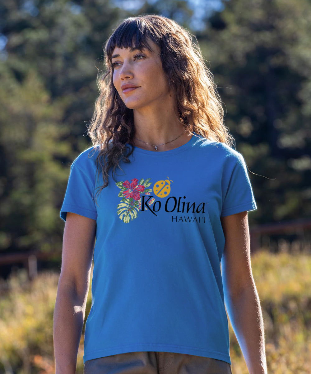 Koolina Floral Band - Blue Hawaii Dyed Short Sleeve Crewneck T-Shirt 2 Koolina Floral Band - Blue Hawaii Dyed Short Sleeve Crewneck T-Shirt