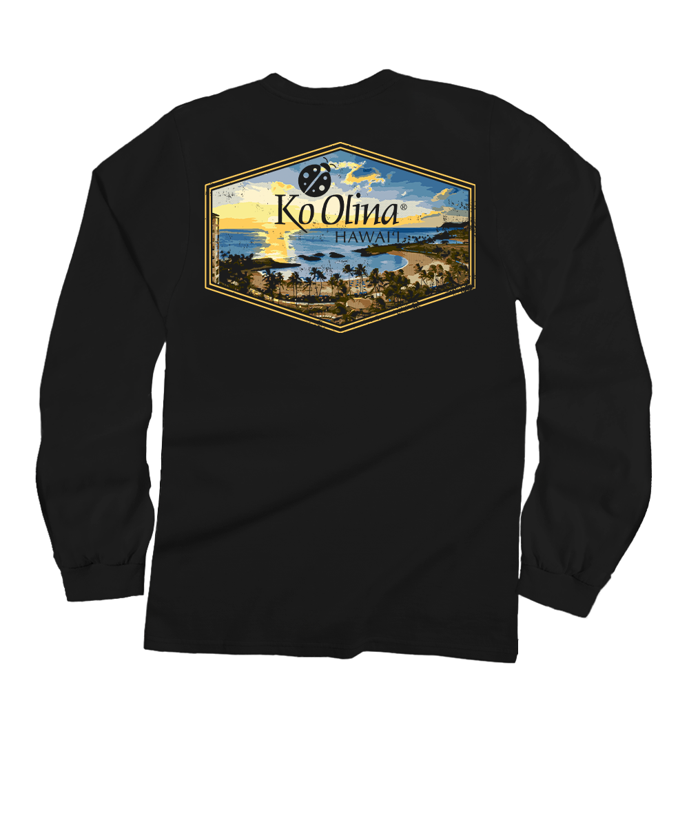 Koolina Lagoon Sunset - Black Long Sleeve Crewneck T-Shirt 1 Koolina Lagoon Sunset - Black Long Sleeve Crewneck T-Shirt