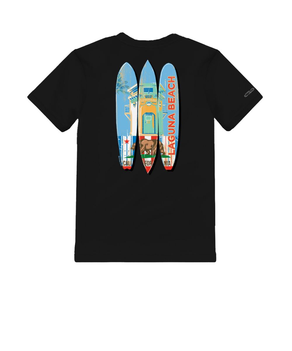 Laguna Beach Lifeguard Surf - Black Short Sleeve Crewneck T-Shirt