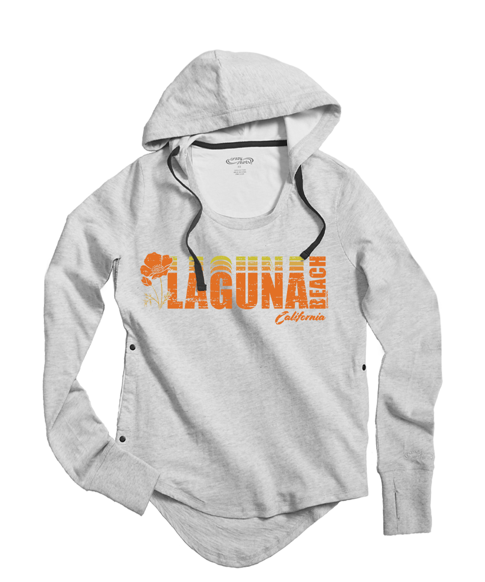Laguna Beach Retro - White Gray Heather Long Sleeve Harmony Hooded T 1 Laguna Beach Retro - White Gray Heather Long Sleeve Harmony Hooded T