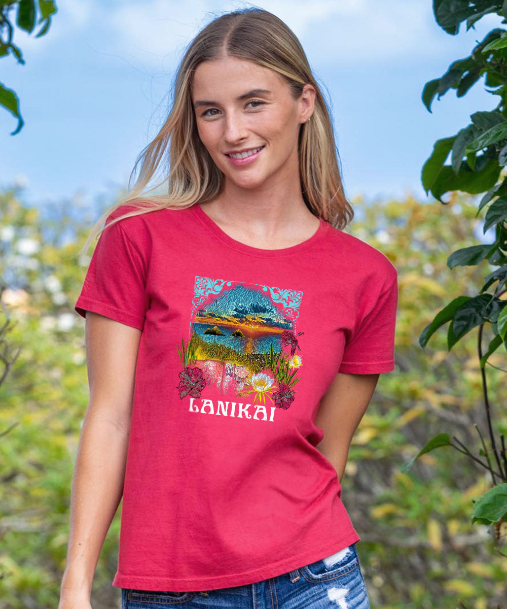 Lanikai Heights - Paradise Red Dyed Short Sleeve Crewneck T-Shirt 2 Lanikai Heights - Paradise Red Dyed Short Sleeve Crewneck T-Shirt