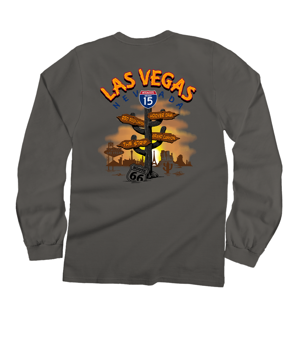 Las Vegas Signs - Crater Dyed® Long Sleeve Crewneck T-Shirt 1 Las Vegas Signs - Crater Dyed® Long Sleeve Crewneck T-Shirt