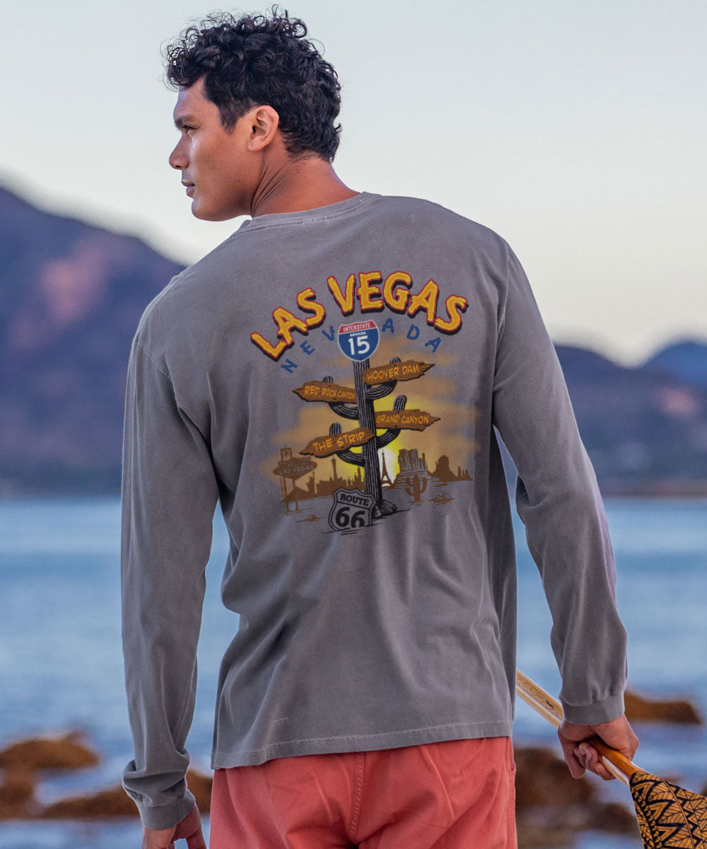 Las Vegas Signs - Crater Dyed® Long Sleeve Crewneck T-Shirt 2 Las Vegas Signs - Crater Dyed® Long Sleeve Crewneck T-Shirt