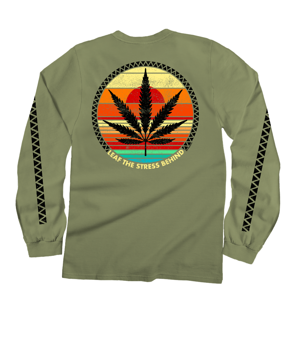 Leaf The Stress Behind - Hemp Dyed Long Sleeve Crewneck T-Shirt 1 Leaf The Stress Behind - Hemp Dyed Long Sleeve Crewneck T-Shirt