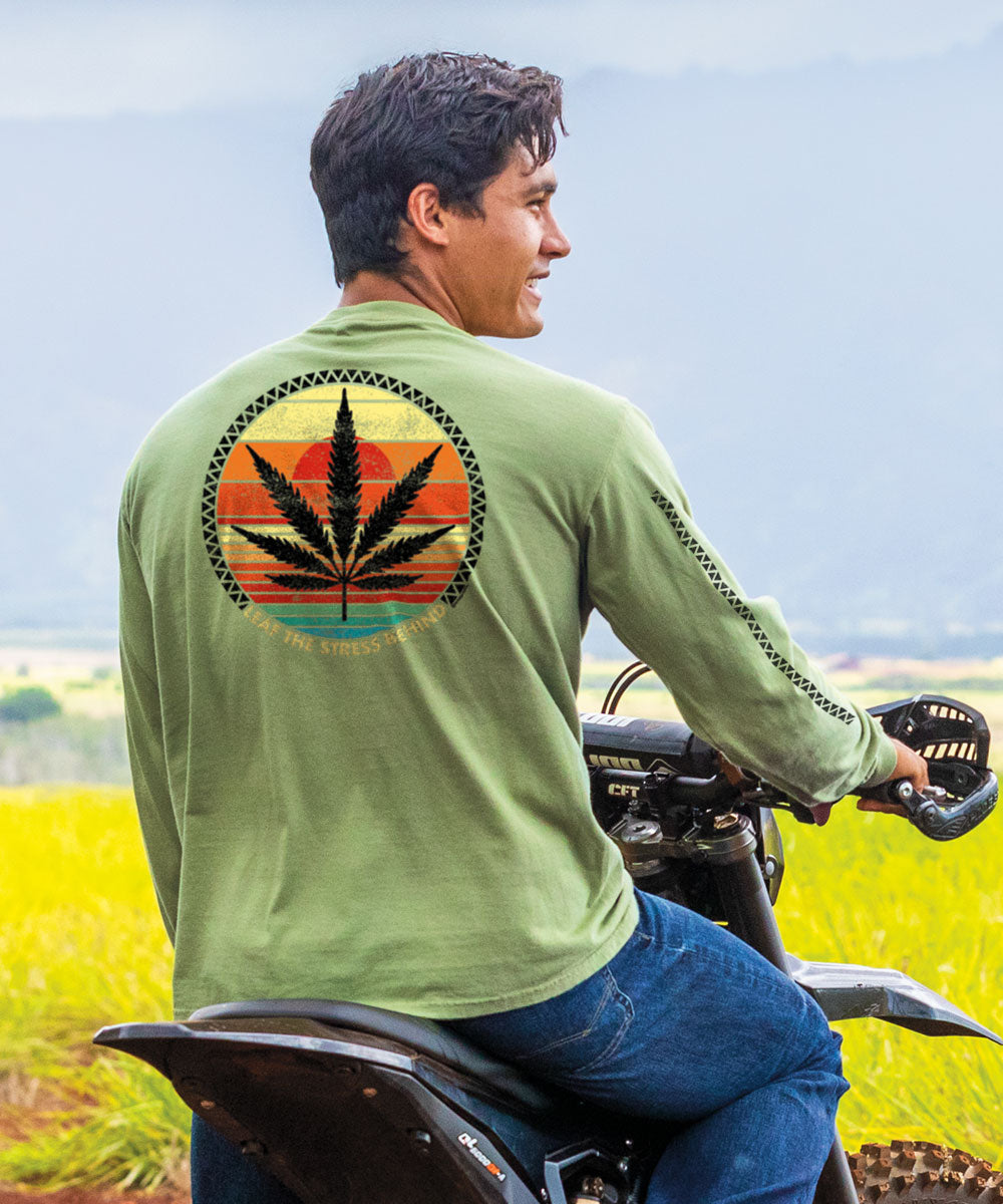 Leaf The Stress Behind - Hemp Dyed Long Sleeve Crewneck T-Shirt 2 Leaf The Stress Behind - Hemp Dyed Long Sleeve Crewneck T-Shirt
